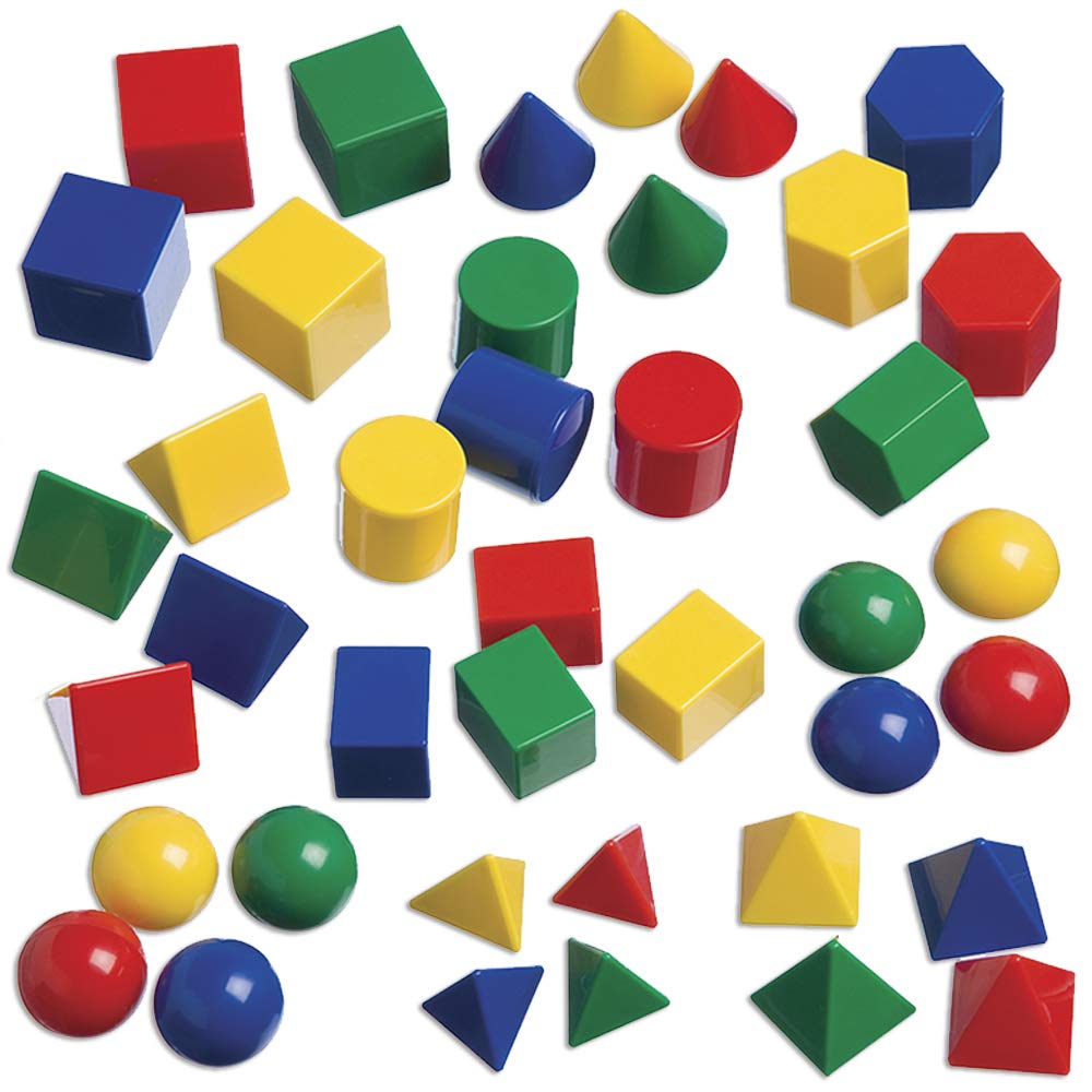 edxeducation Mini Geometric Solids - Set of 40 - 3D Shapes for Math & Geometry - Multicolored Math M