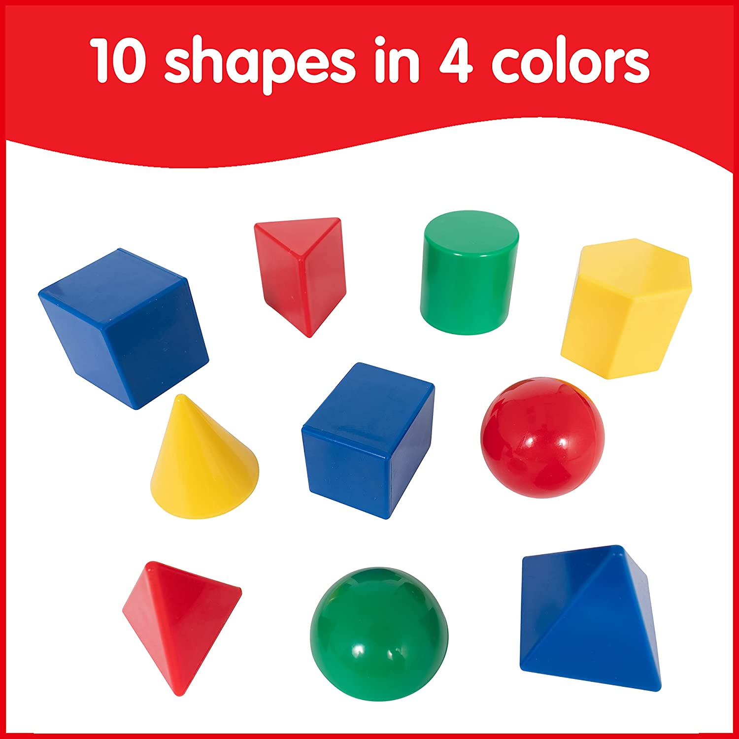 edxeducation Mini Geometric Solids - Set of 40 - 3D Shapes for Math & Geometry - Multicolored Math M