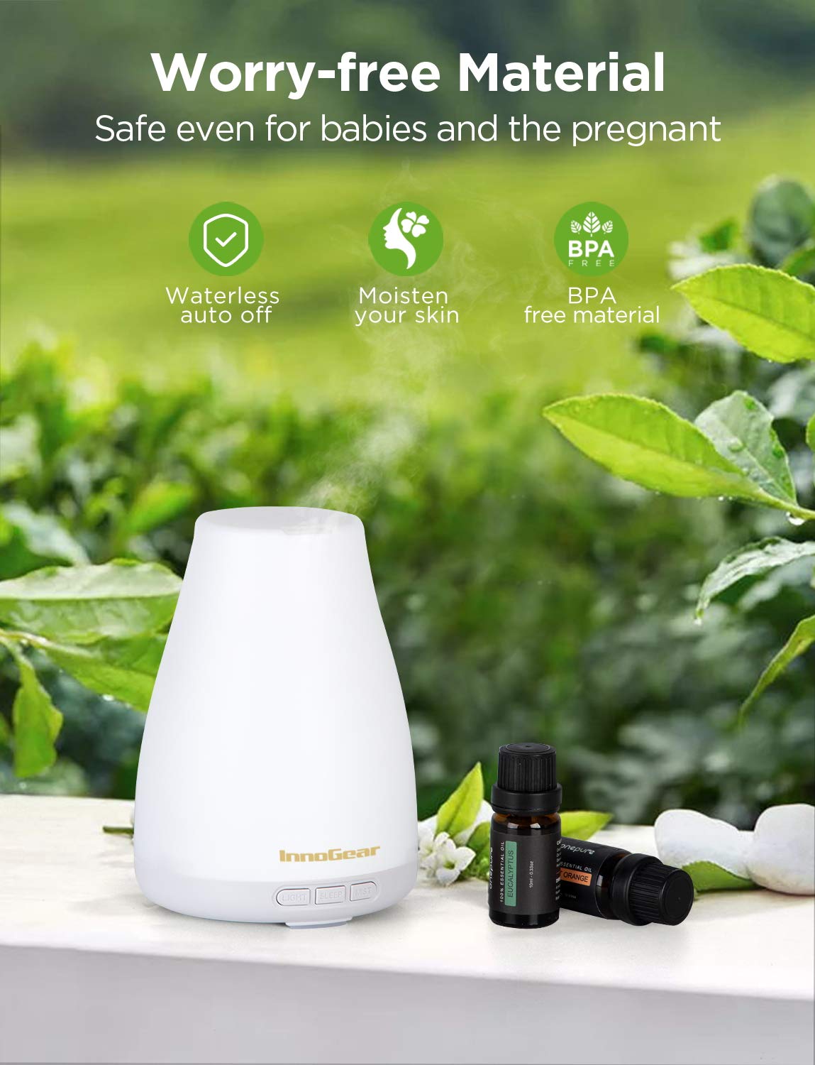 InnoGear Oil Diffuser, Super Quiet Essential Oil Diffuser Aromatherapy Diffuser Ultrasonic Humidifie