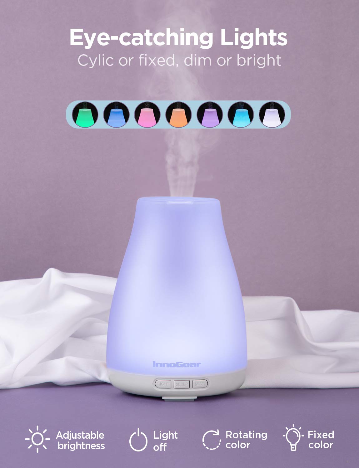 InnoGear Oil Diffuser, Super Quiet Essential Oil Diffuser Aromatherapy Diffuser Ultrasonic Humidifie