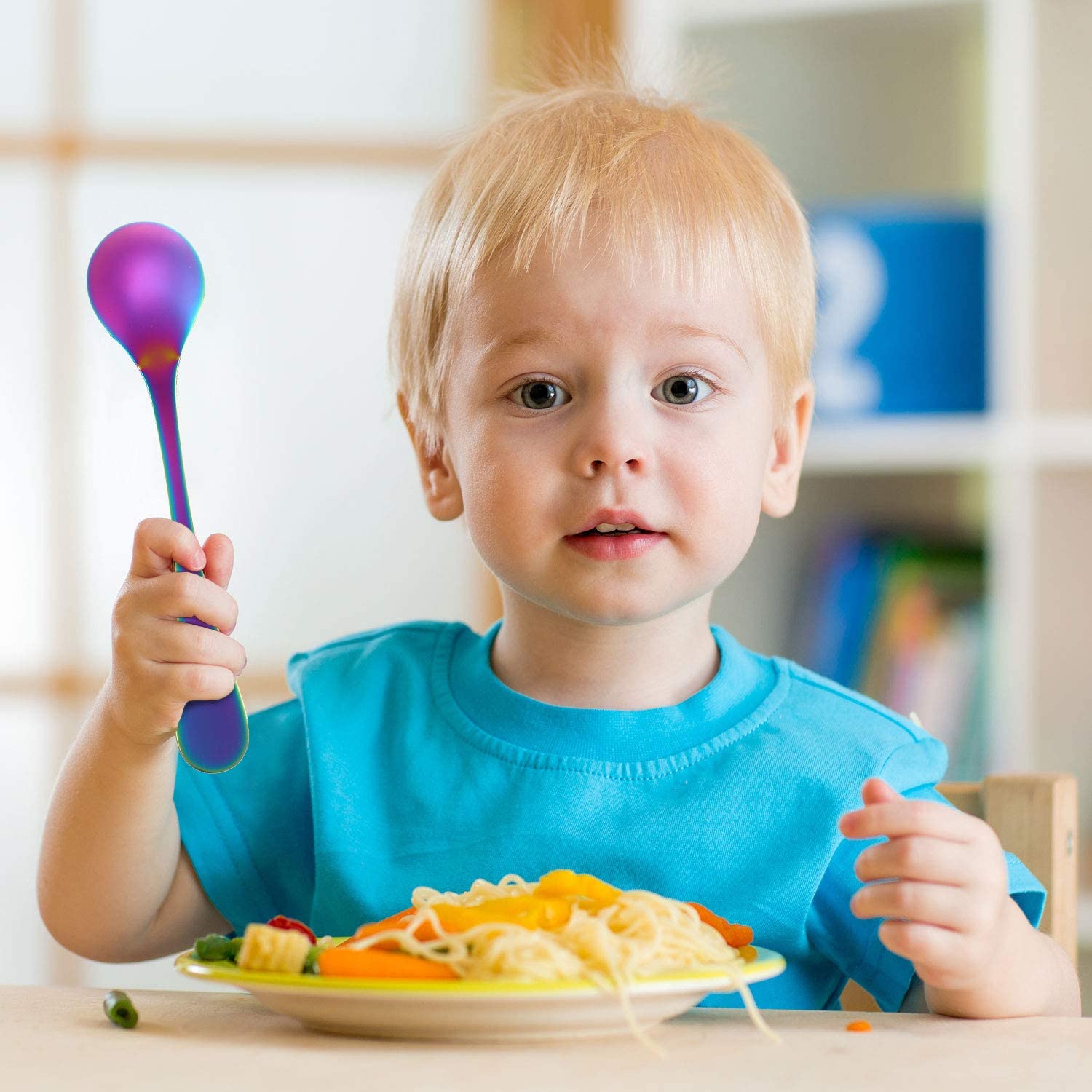 Boao 6 Pieces Rainbow Kids Spoons Stainless Steel Rainbow Kids Cutlery Kids Silverware Kids Utensil