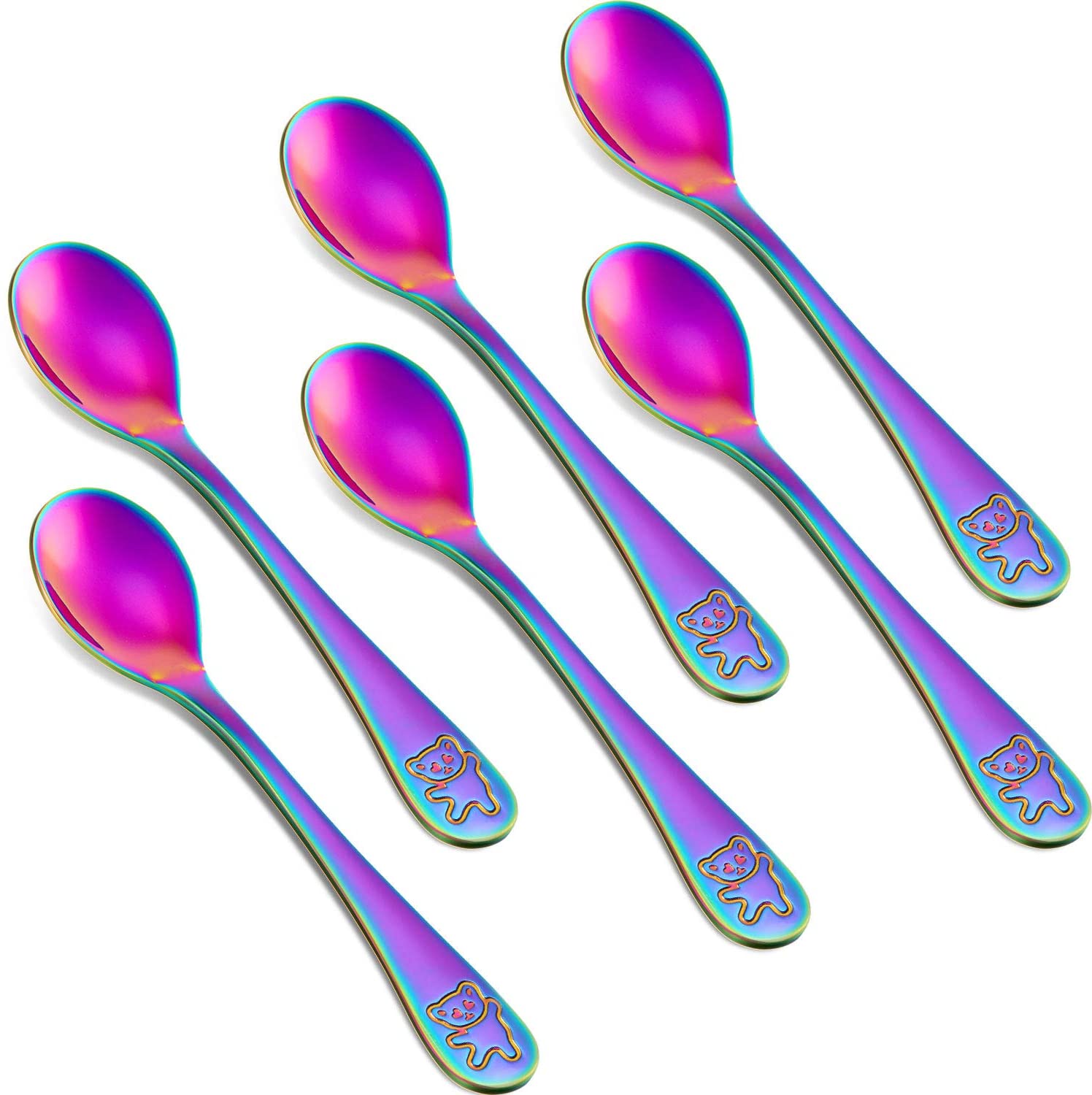 Boao 6 Pieces Rainbow Kids Spoons Stainless Steel Rainbow Kids Cutlery Kids Silverware Kids Utensil