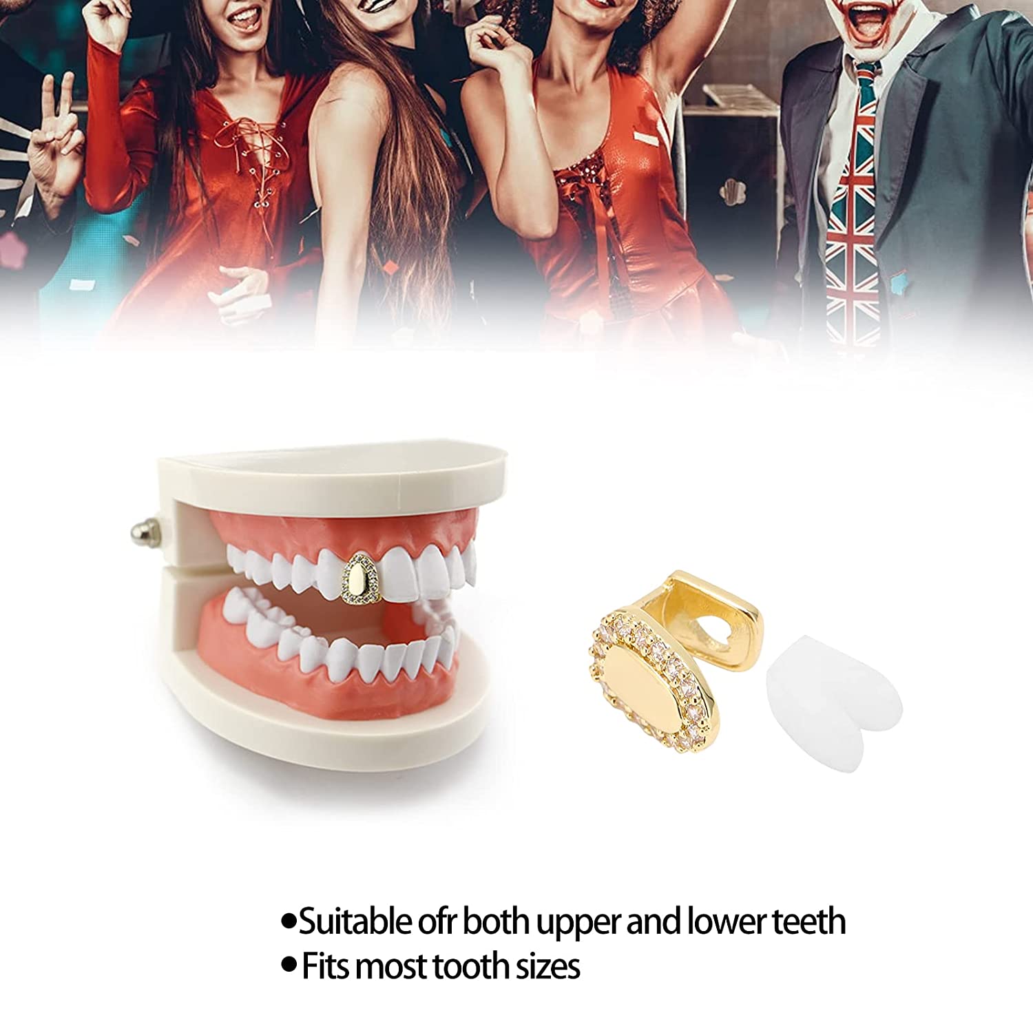 Shining Single Hip Hop False Tooth, Removable Mouth Teeth, Halloween Festival Hip Hop Tooth Decorati