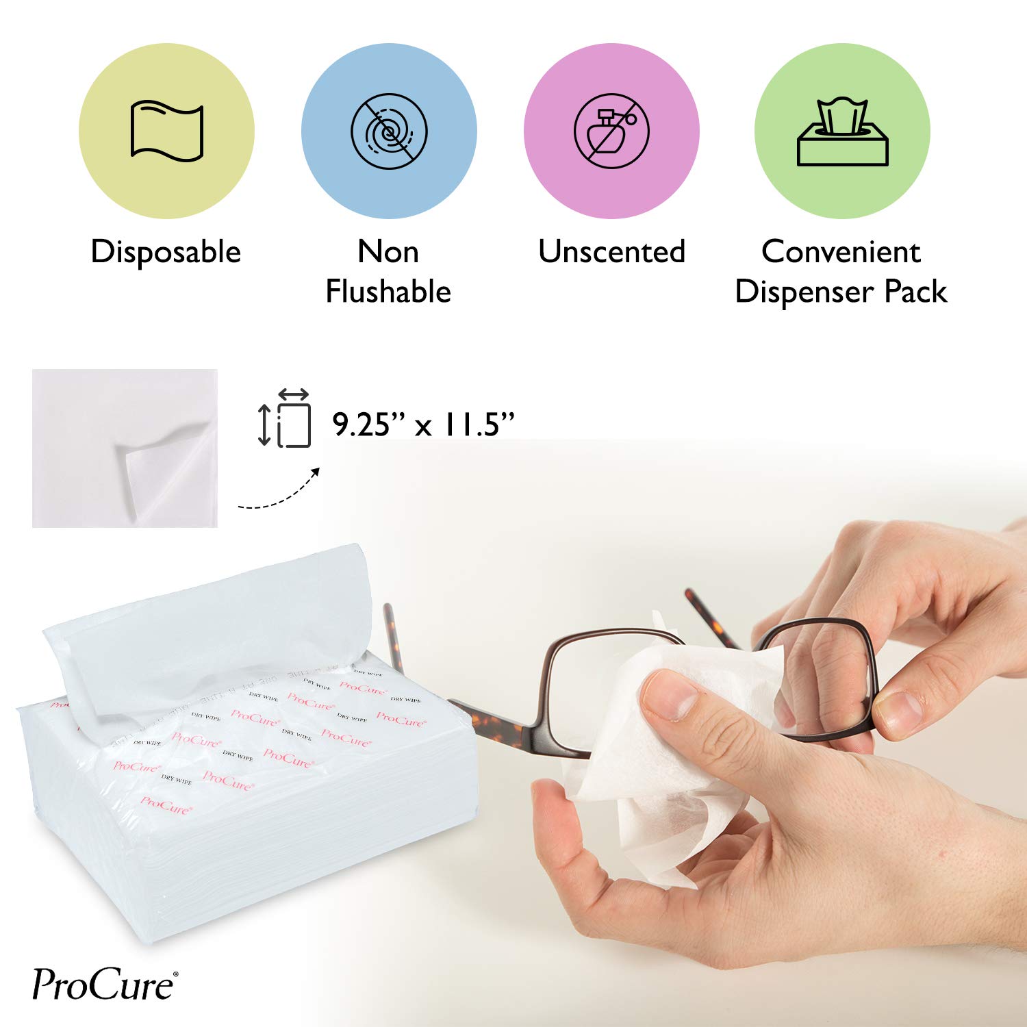 Ultra Soft Dry Wipes for Baby and Adults, 200 Count - Convenient Dispenser Pack - 11.5