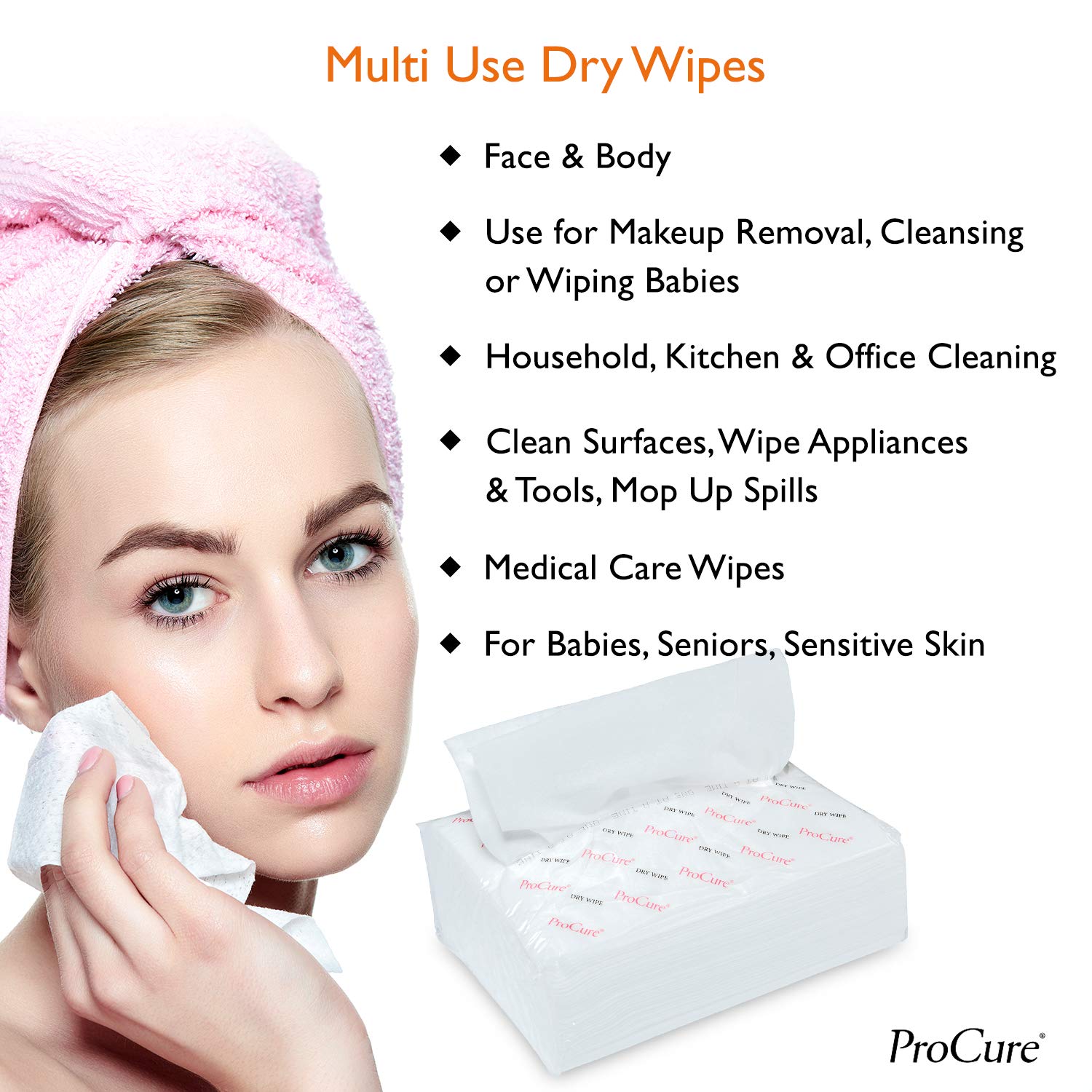 Ultra Soft Dry Wipes for Baby and Adults, 200 Count - Convenient Dispenser Pack - 11.5