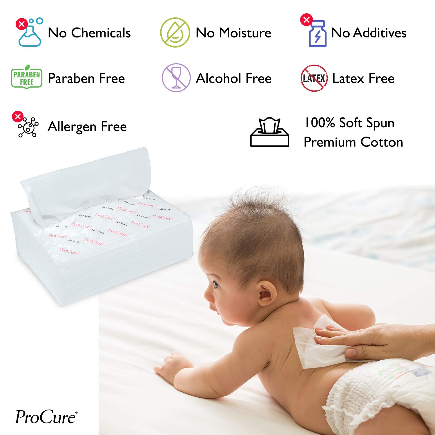 Ultra Soft Dry Wipes for Baby and Adults, 200 Count - Convenient Dispenser Pack - 11.5