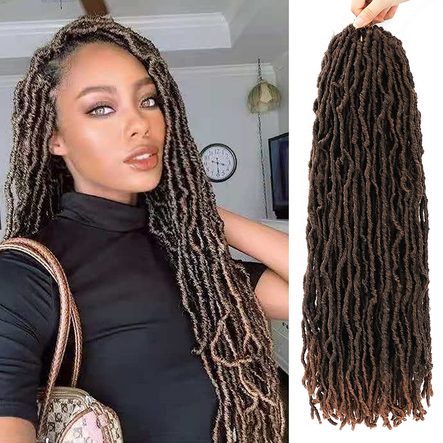 Lihui Soft Locs Crochet Hair 24 Inch 144 Strands Crochet Faux Locs Hair Pre Looped Goddess Locs Croc