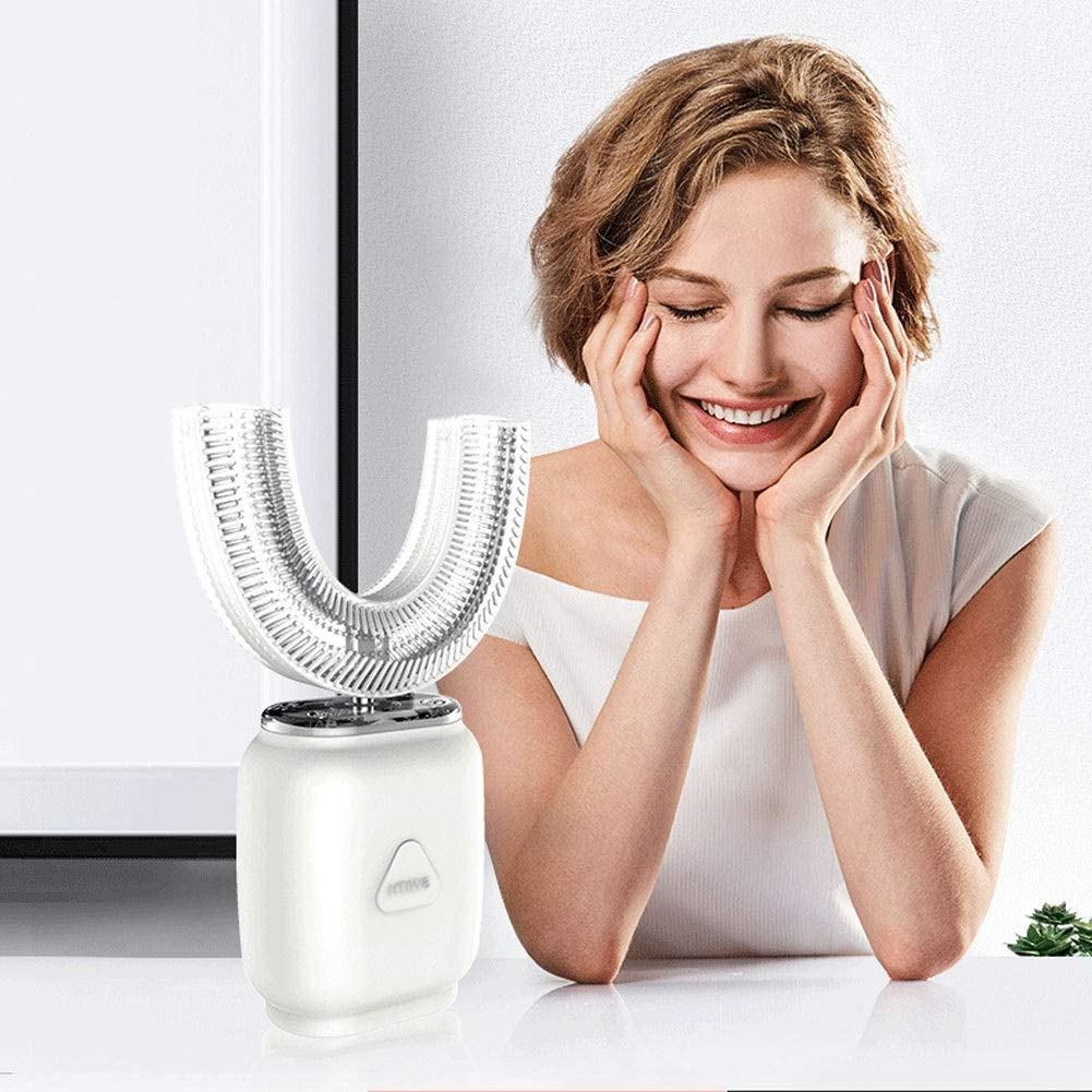 WCN Toothbrushes Electric Sonic Automatic Toothbrush Adults and Teens Mouth 360 Degrees U Type White