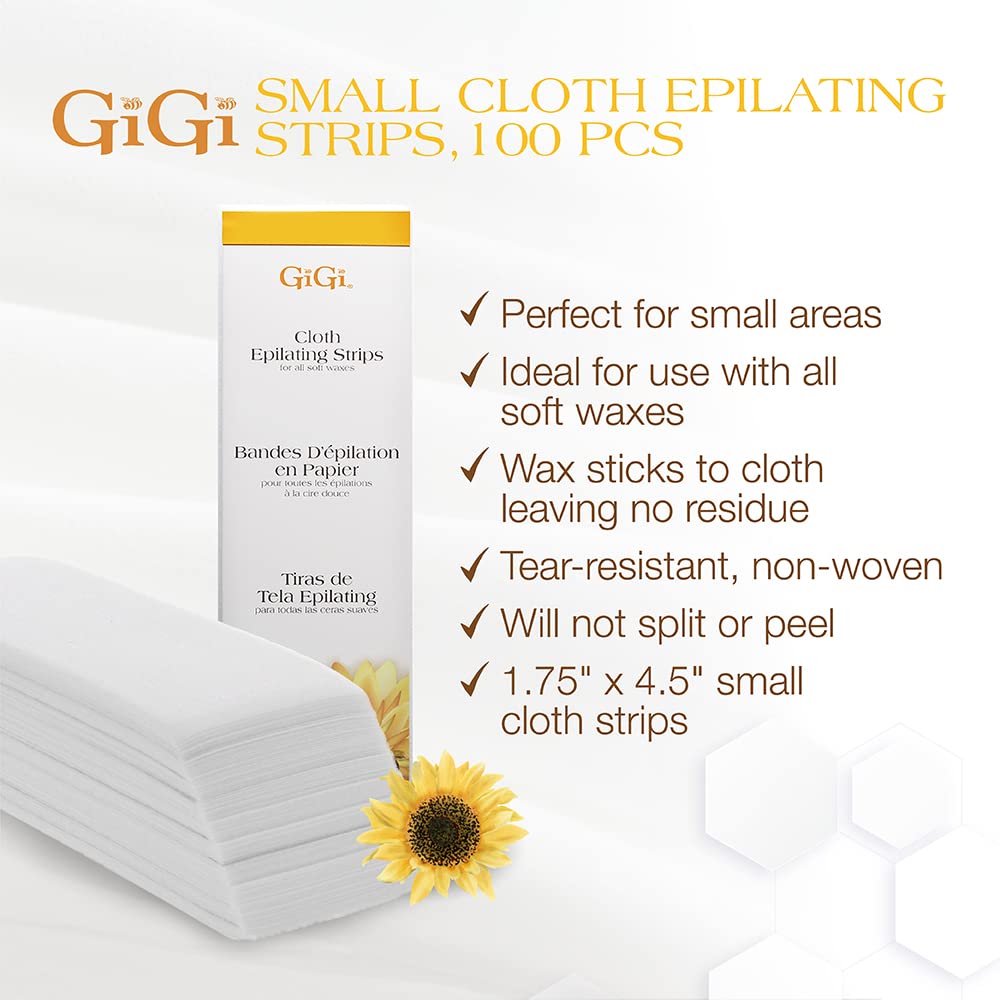 GiGi Small Cloth Epilating Strips for Face and Bikini Hair Waxing / Hair Removal, 100 Pieces