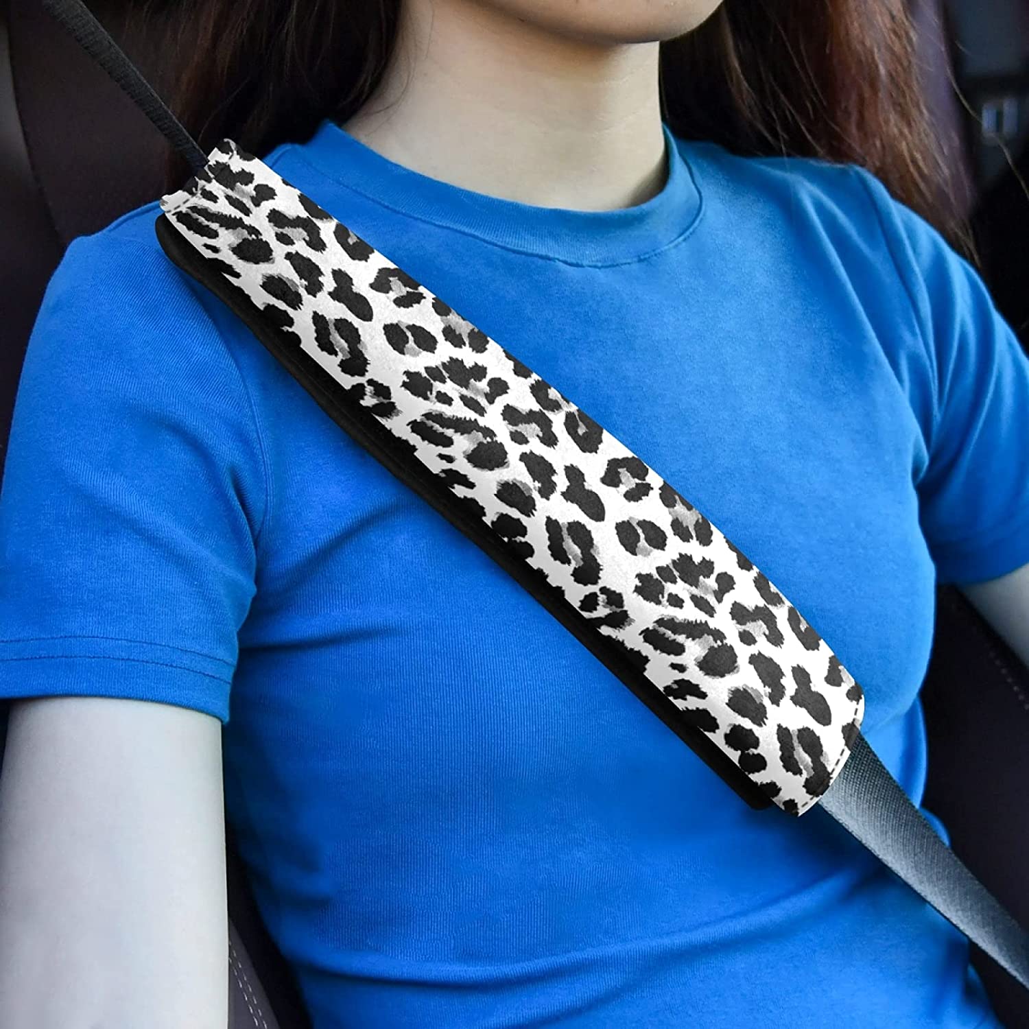 Abstract Leopard Animal Skin Black White Dots Texture 2 Packs Adjustable Car Seat Belt Pads Cover, U