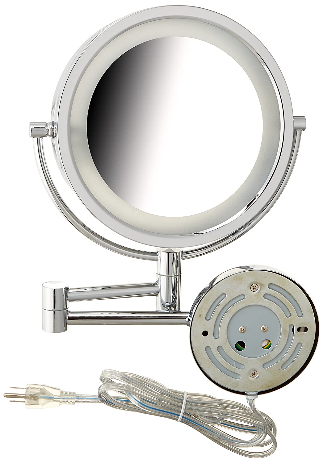 Jerdon HL75C 8.5-Inch Lighted Wall Mount Makeup Mirror with 8x Magnification, Chrome Finish