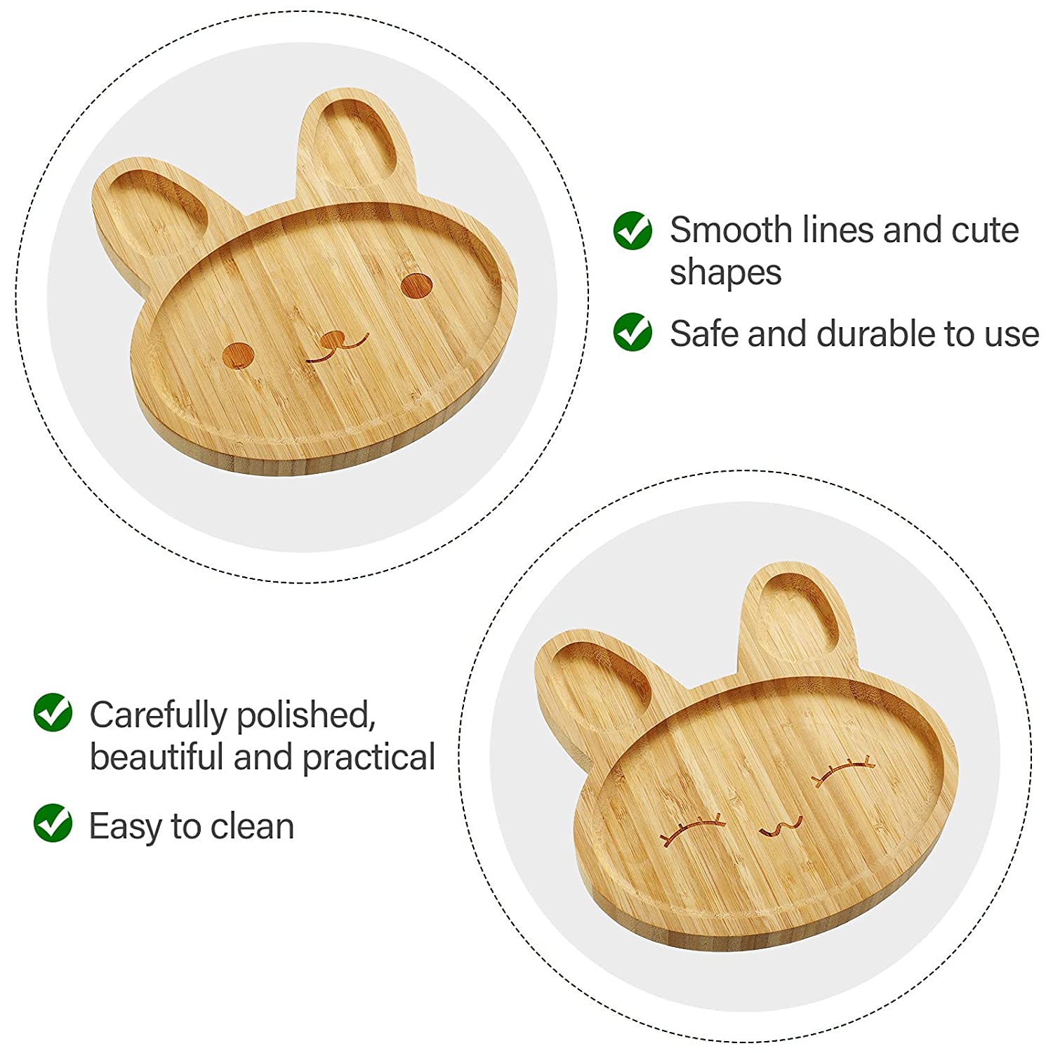 2 Pieces. Bamboo Baby Plates Bunny Suction Plate Stay Put Feeding Plate Wooden Food Plate Bamboo Tod