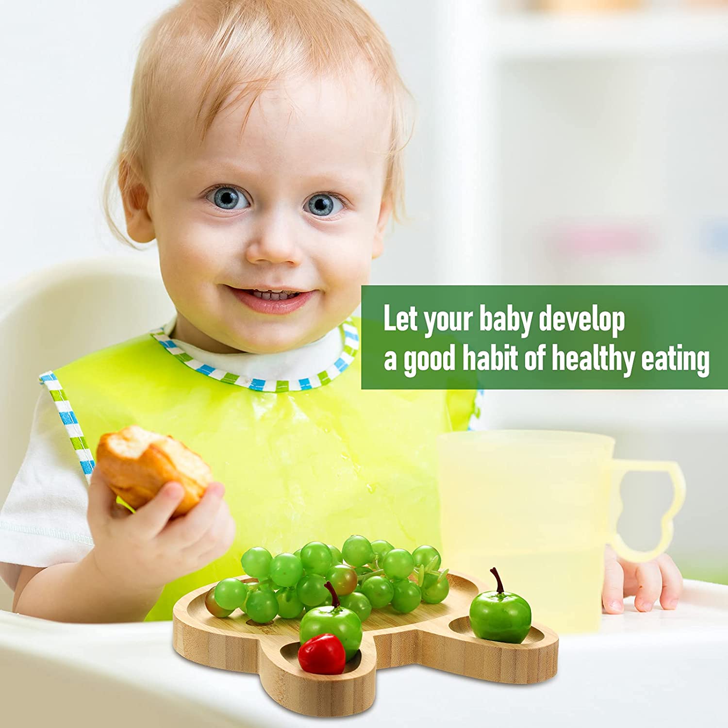 2 Pieces. Bamboo Baby Plates Bunny Suction Plate Stay Put Feeding Plate Wooden Food Plate Bamboo Tod