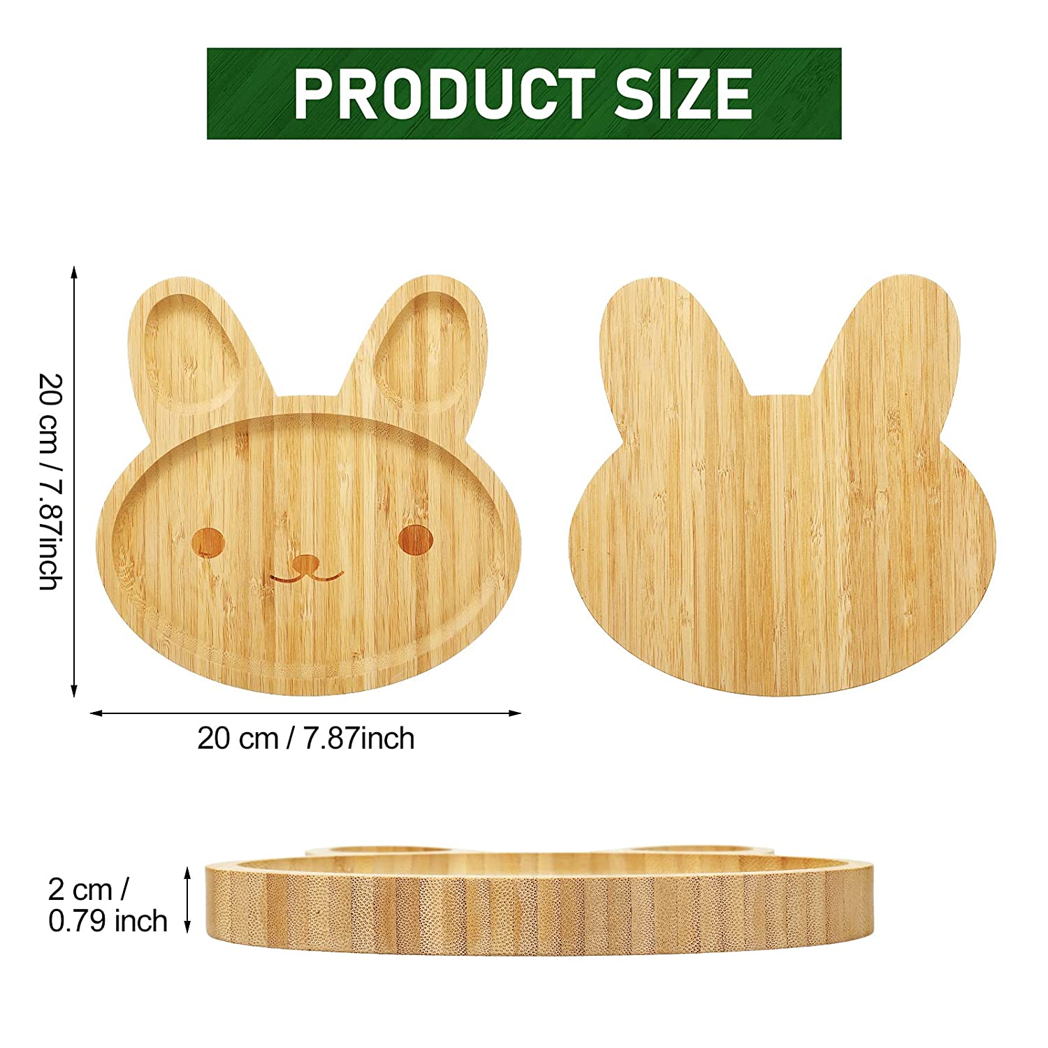 2 Pieces. Bamboo Baby Plates Bunny Suction Plate Stay Put Feeding Plate Wooden Food Plate Bamboo Tod