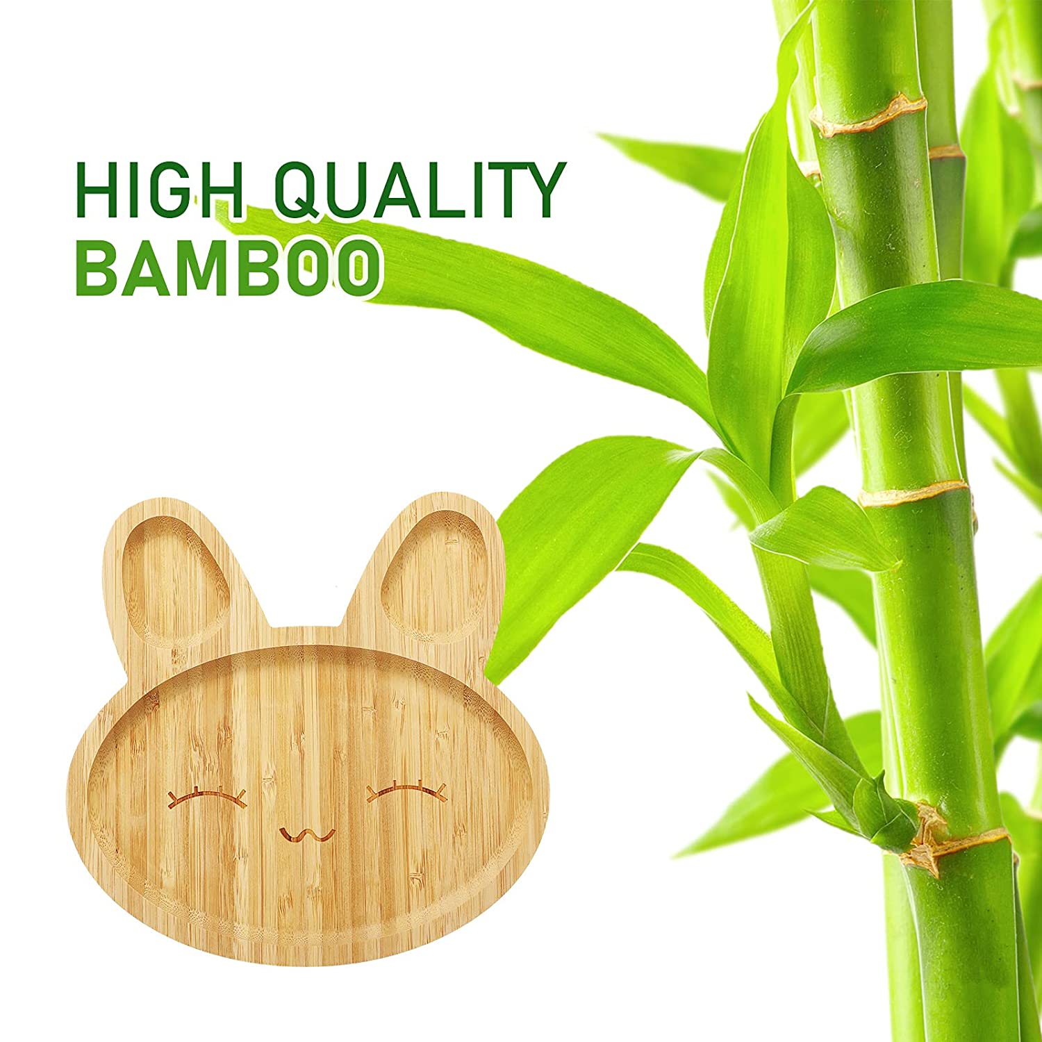 2 Pieces. Bamboo Baby Plates Bunny Suction Plate Stay Put Feeding Plate Wooden Food Plate Bamboo Tod