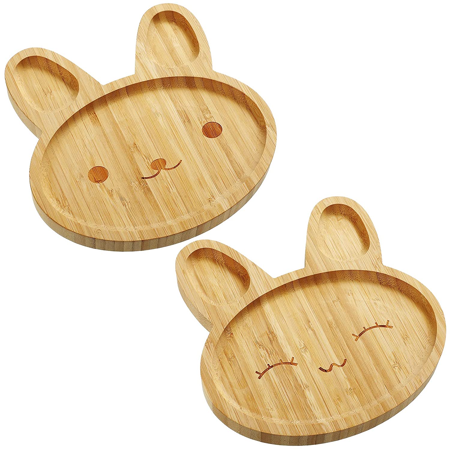 2 Pieces. Bamboo Baby Plates Bunny Suction Plate Stay Put Feeding Plate Wooden Food Plate Bamboo Tod