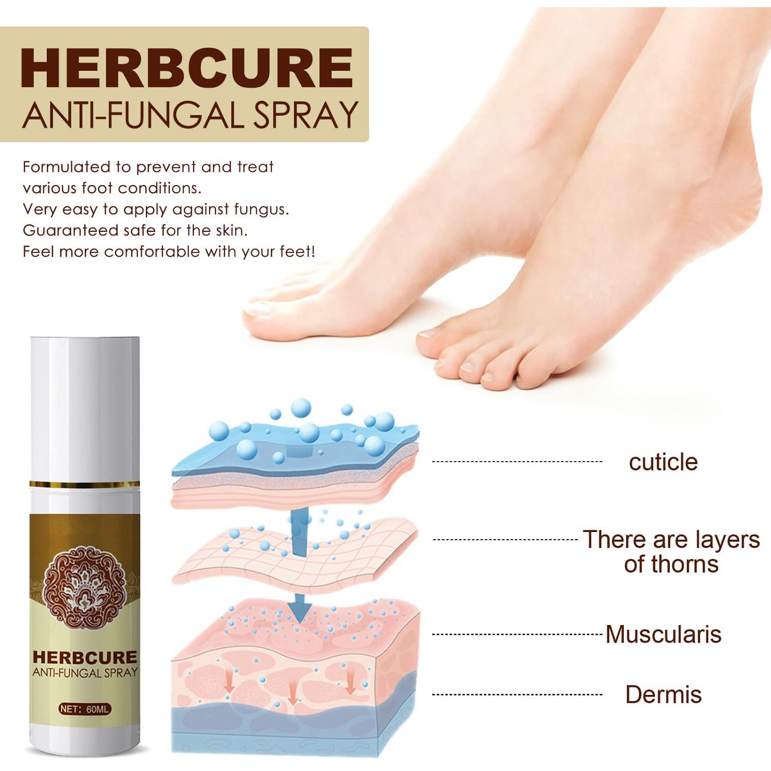 60ml Fungal Combat Feet Spray , Anti Fungal Infections Athlete