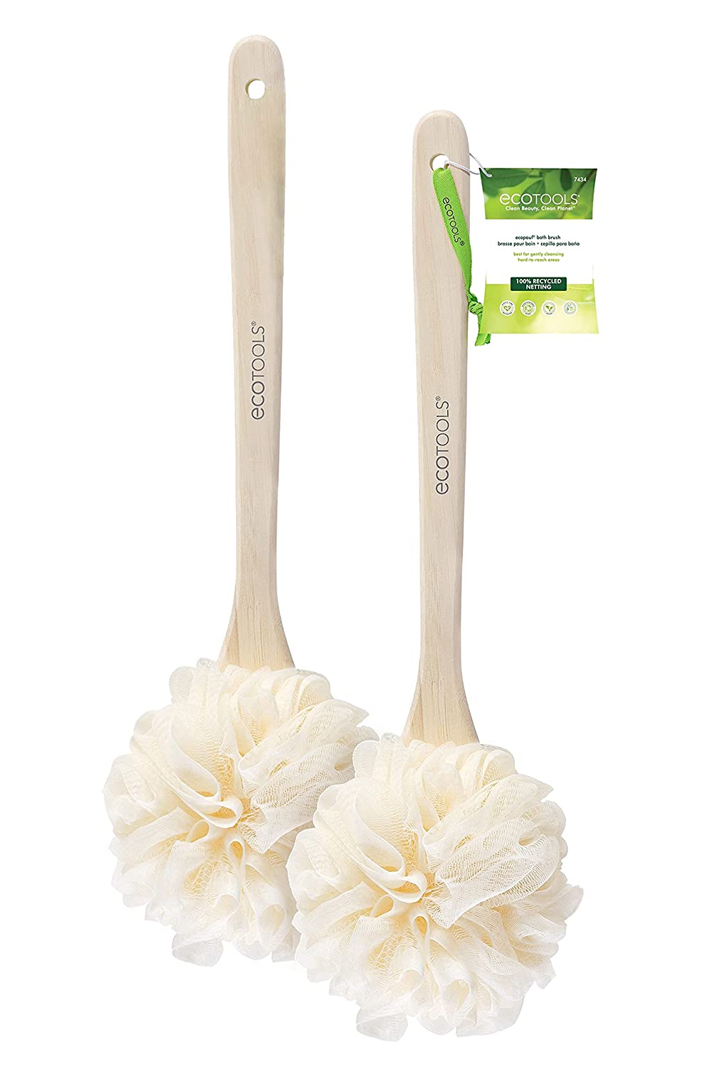 EcoTools EcoPouf Bath Brush, Shower Loofah with Ergonomic Handle, Cleans Hard to Reach Areas, Deep C