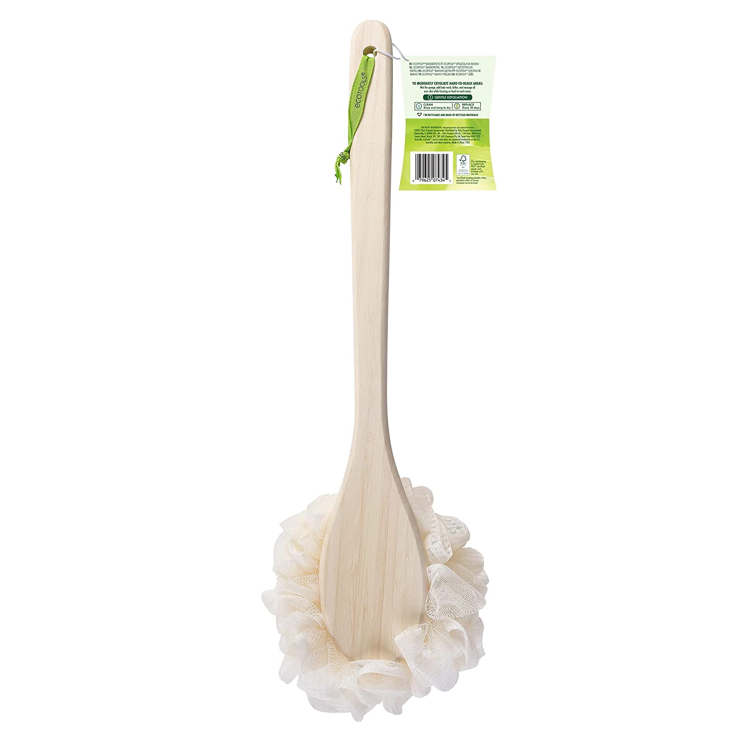 EcoTools EcoPouf Bath Brush, Shower Loofah with Ergonomic Handle, Cleans Hard to Reach Areas, Deep C