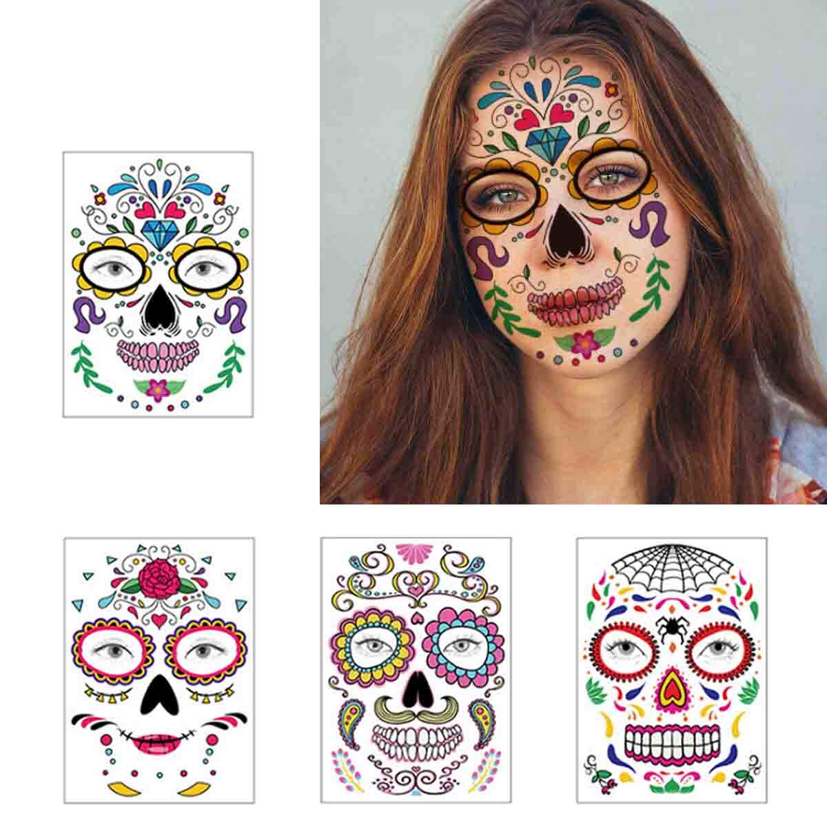 COKOHAPPY Halloween Temporary Face Tattoos Makeup Kit (13 Pack), Day of the Dead Sugar Skull Floral