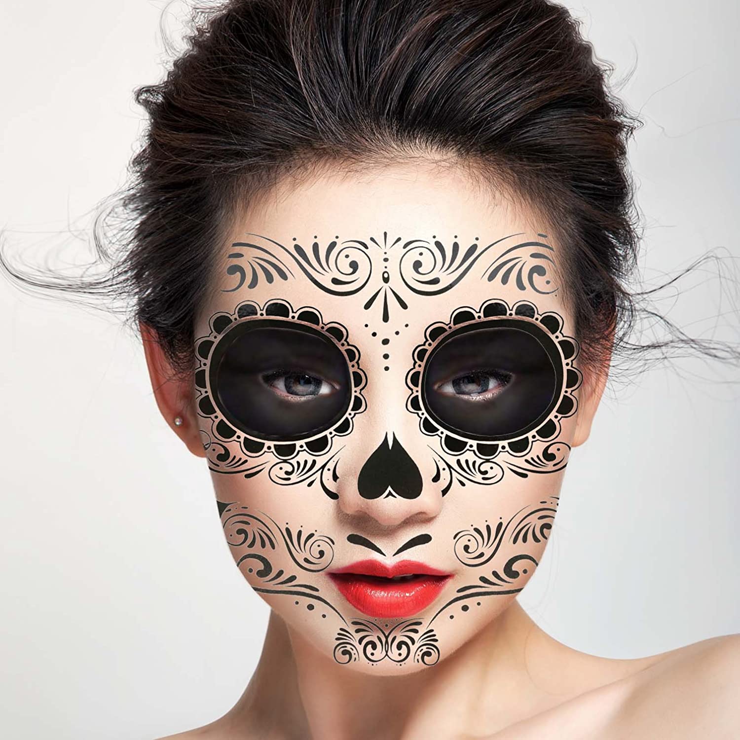 COKOHAPPY Halloween Temporary Face Tattoos Makeup Kit (13 Pack), Day of the Dead Sugar Skull Floral