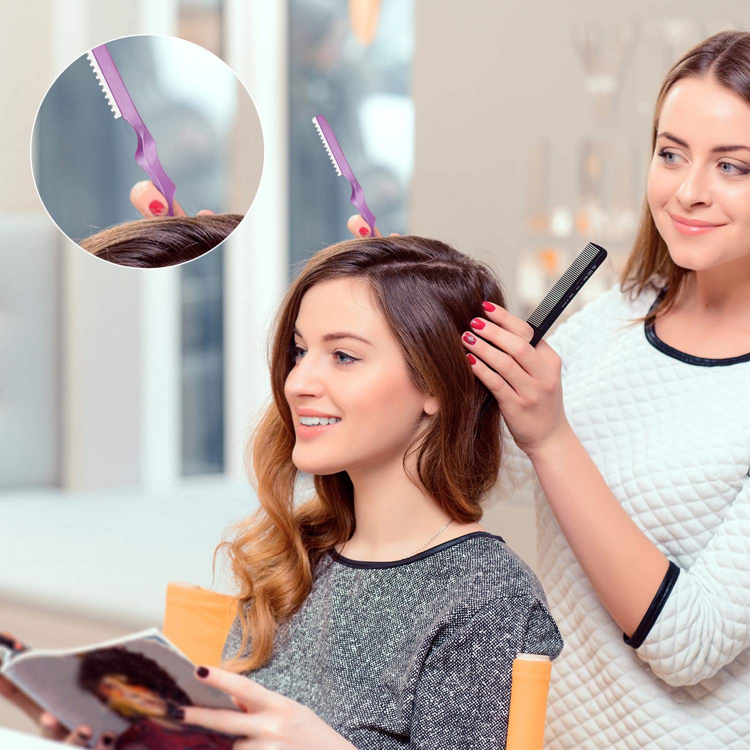 12 Pieces Hair Styling Thinning Razor Set, 2 Pieces Hair Styling Razor Hair Cutting Texturizing Razo