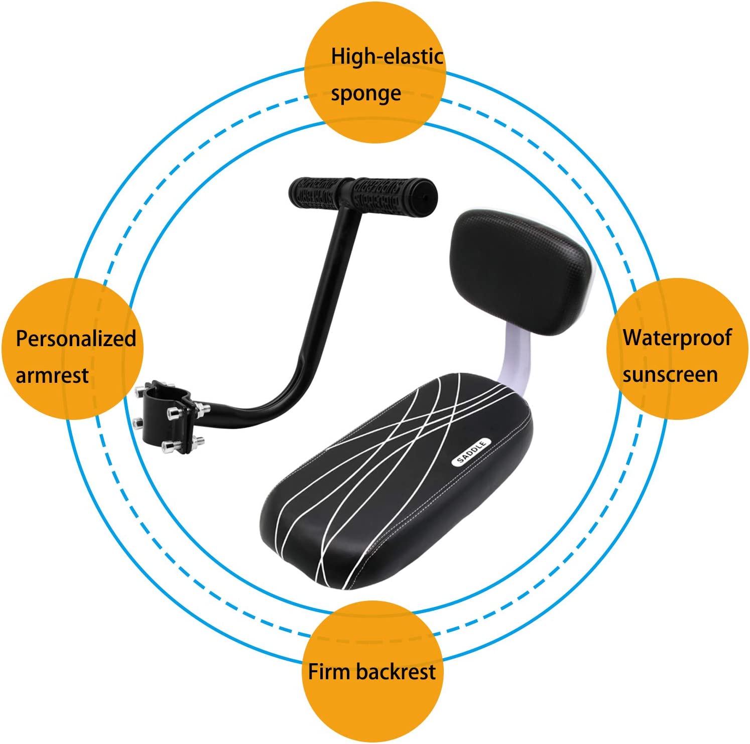 Together-life Rear Mounted Child Bike Seats, Bicycle Rear Seat Cushion Armrest Set Kid Child Carrier