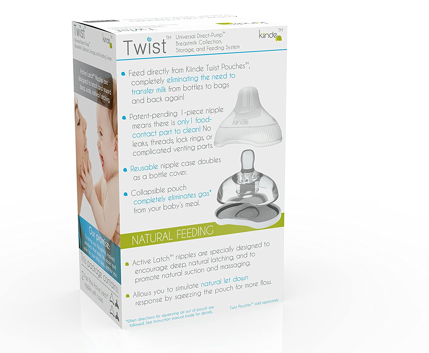 Kiinde Twist Active Latch Nipples for Breast Milk Fast Flow (2 Pack)