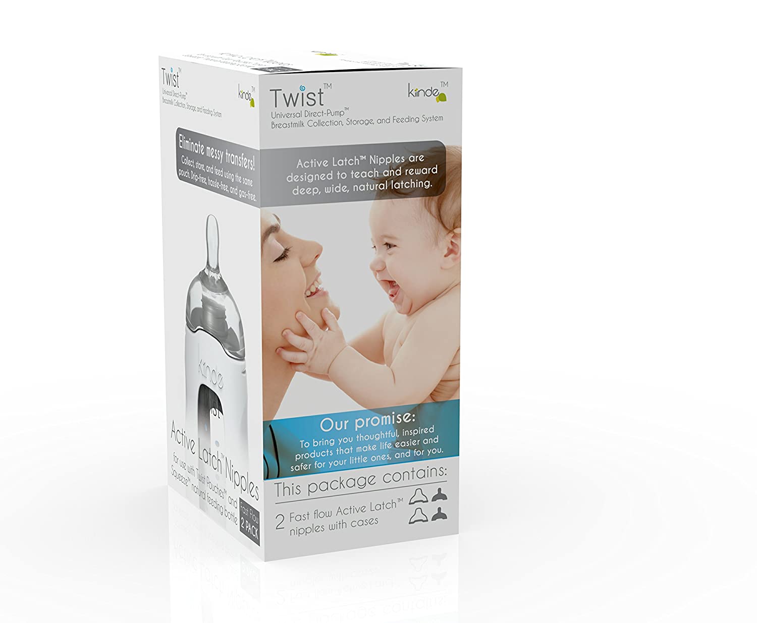 Kiinde Twist Active Latch Nipples for Breast Milk Fast Flow (2 Pack)