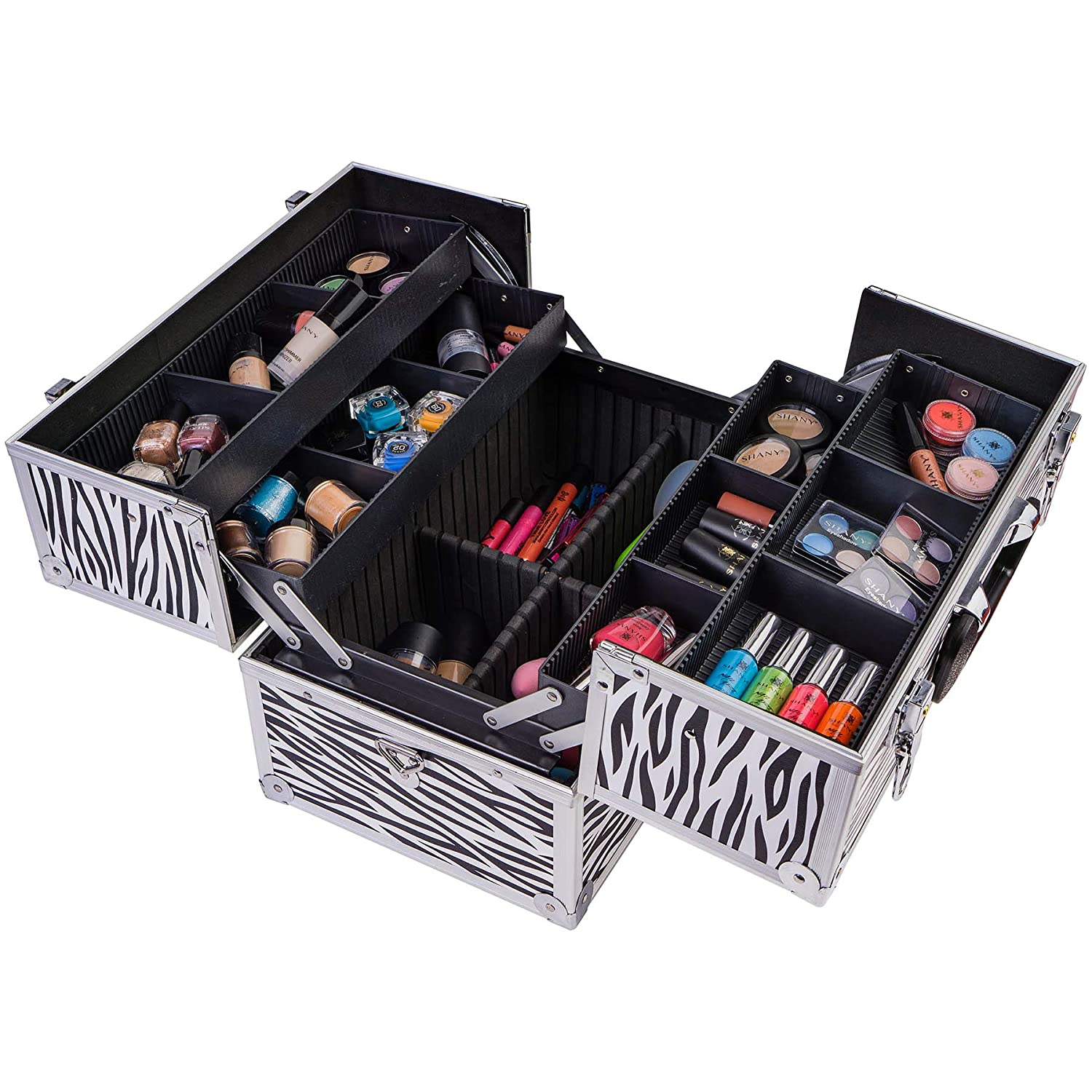 SHANY Essential Pro Makeup Train Case with Shoulder Strap and Locks - Zebra