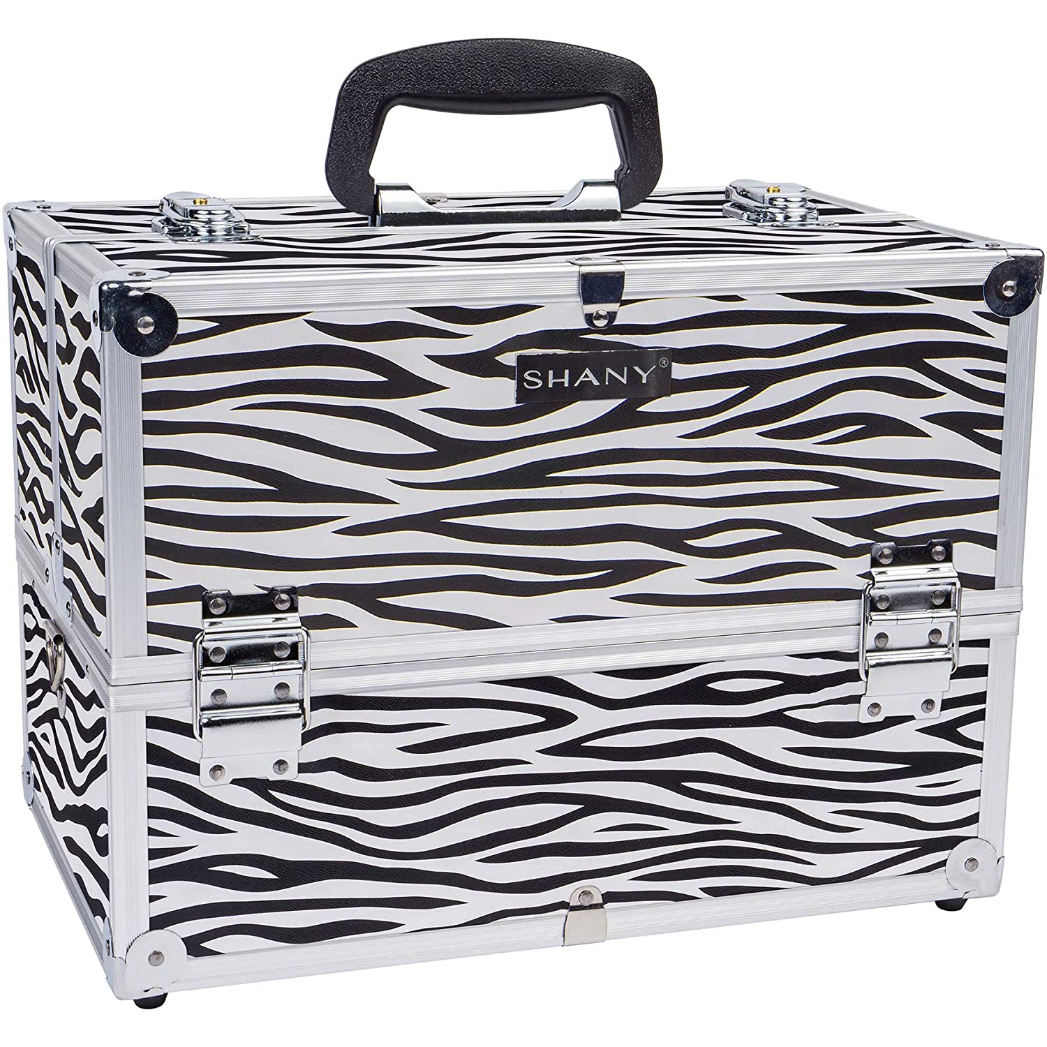SHANY Essential Pro Makeup Train Case with Shoulder Strap and Locks - Zebra