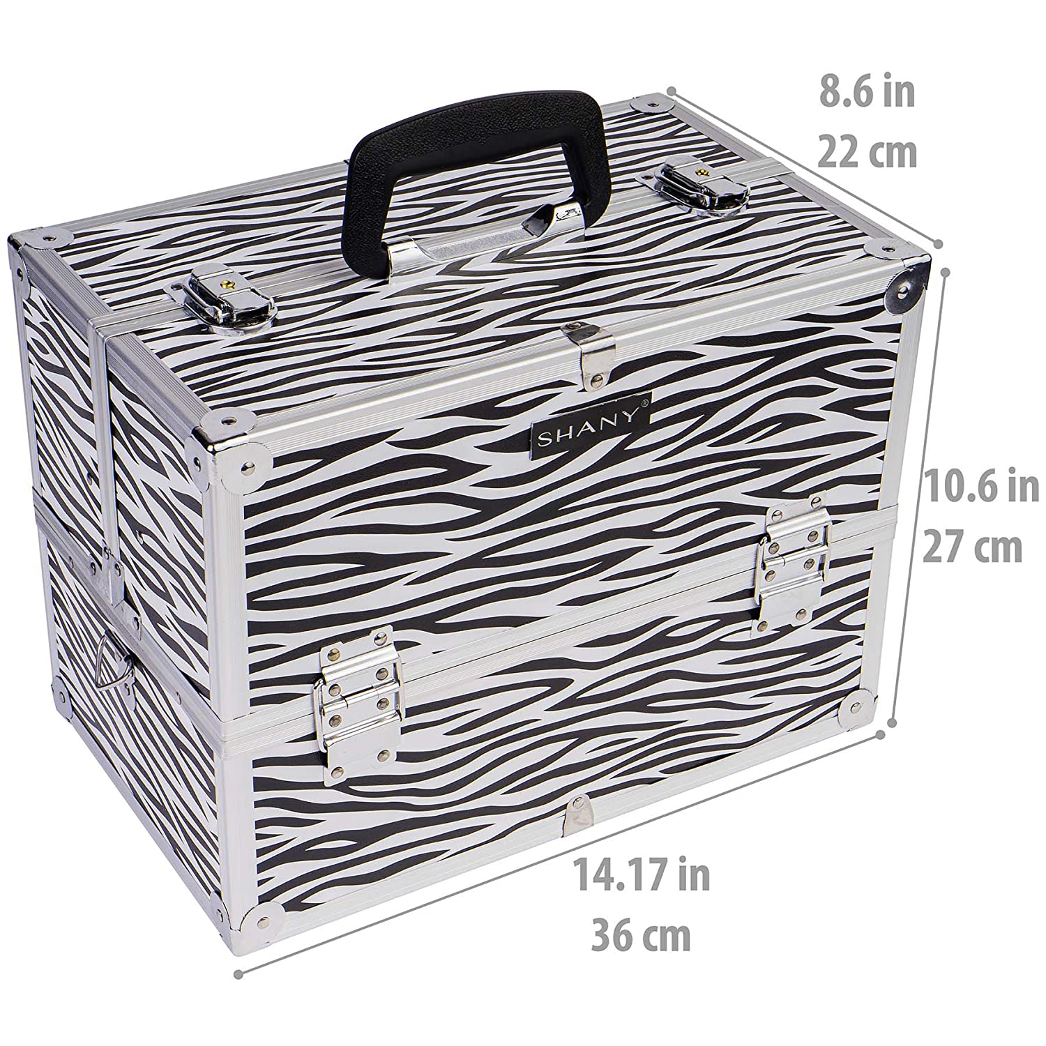 SHANY Essential Pro Makeup Train Case with Shoulder Strap and Locks - Zebra