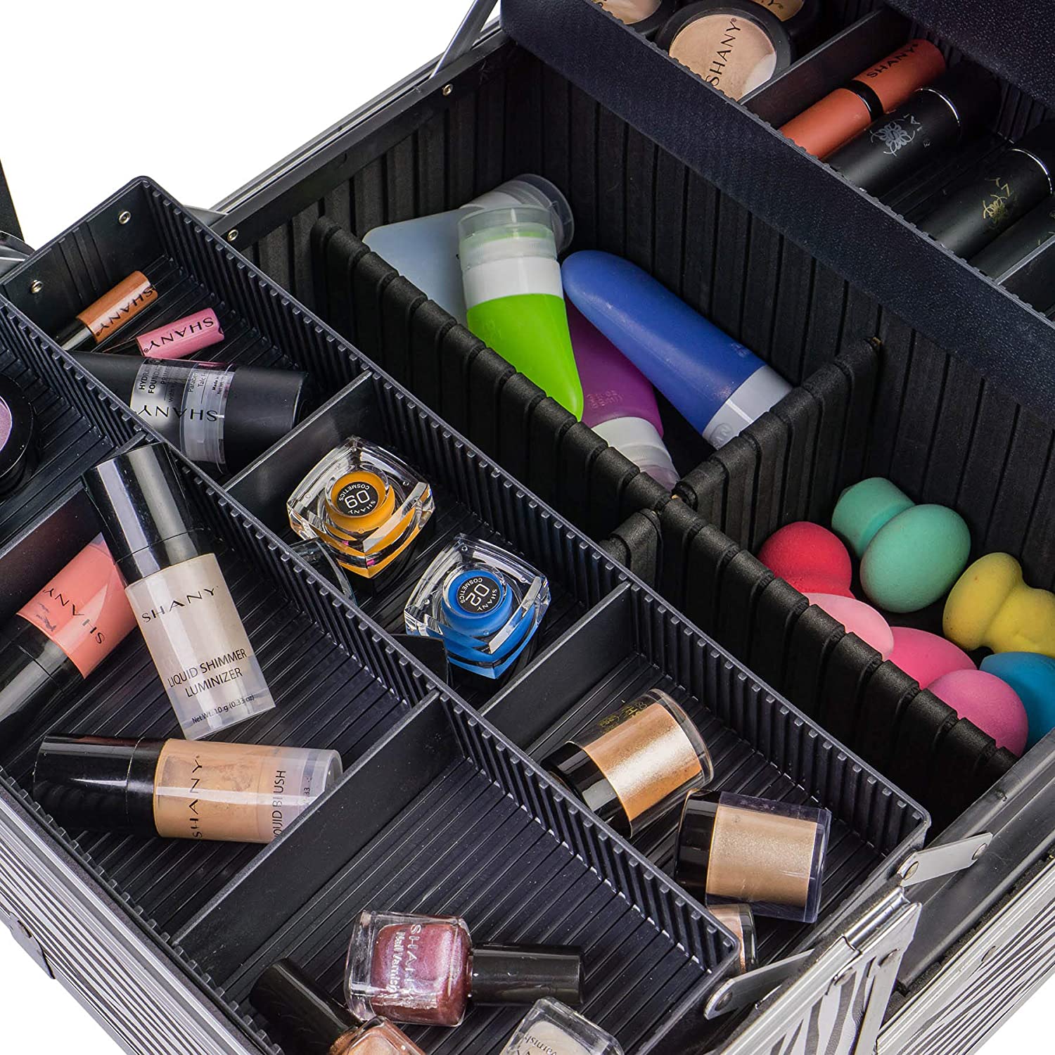 SHANY Essential Pro Makeup Train Case with Shoulder Strap and Locks - Zebra