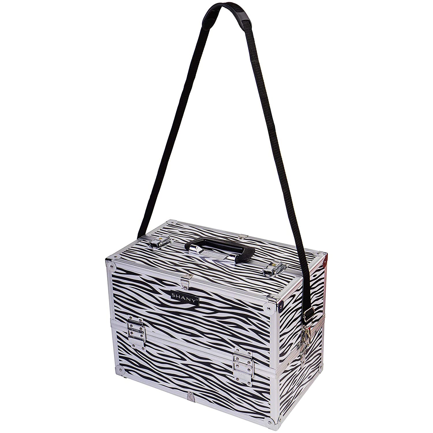 SHANY Essential Pro Makeup Train Case with Shoulder Strap and Locks - Zebra