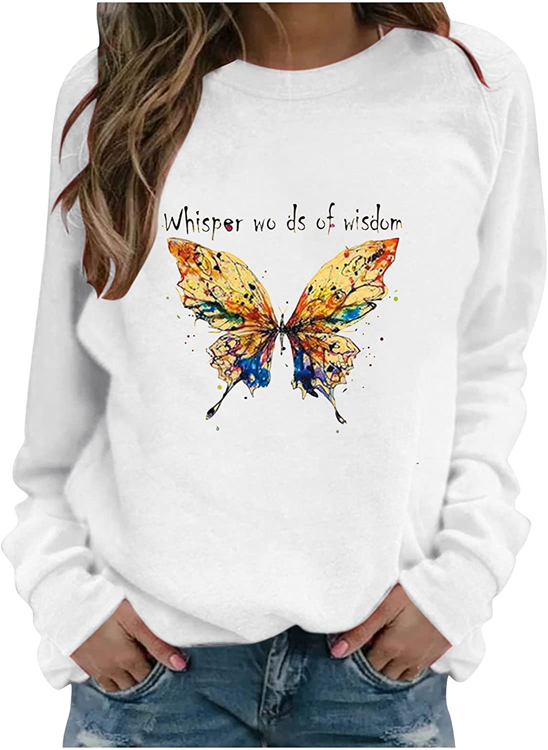 HHoo88 Sweatshirts for Womens Long Sleeves Sweat Shirts Casual Funny Printed Crewneck Pullover T-Shi