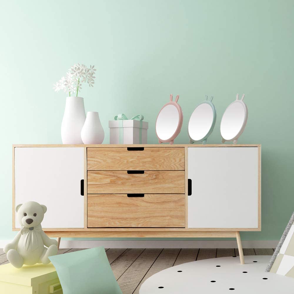 YEAKE Desk Makeup Mirror with 90°Adjustable Stand, Small Countertop Travel Mirror & Comb Set Cute M