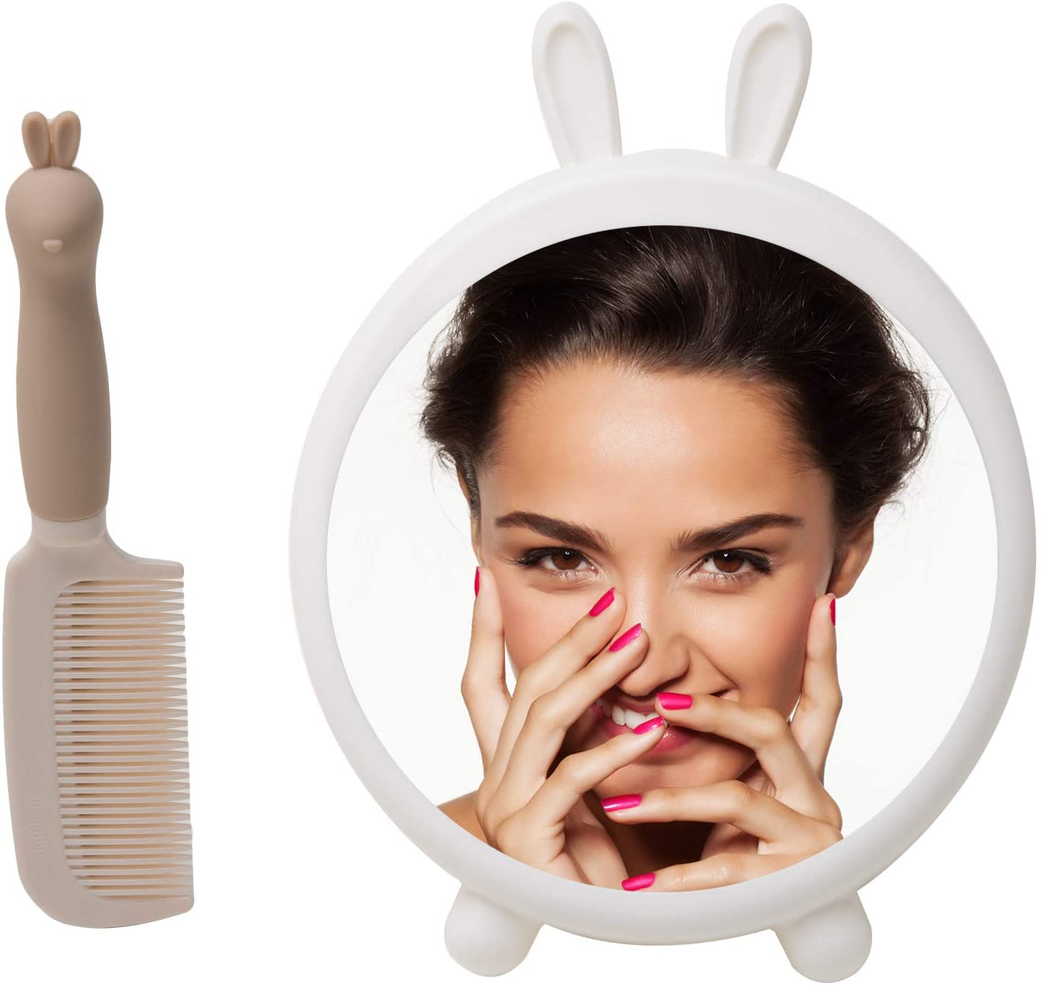 YEAKE Desk Makeup Mirror with 90°Adjustable Stand, Small Countertop Travel Mirror & Comb Set Cute M