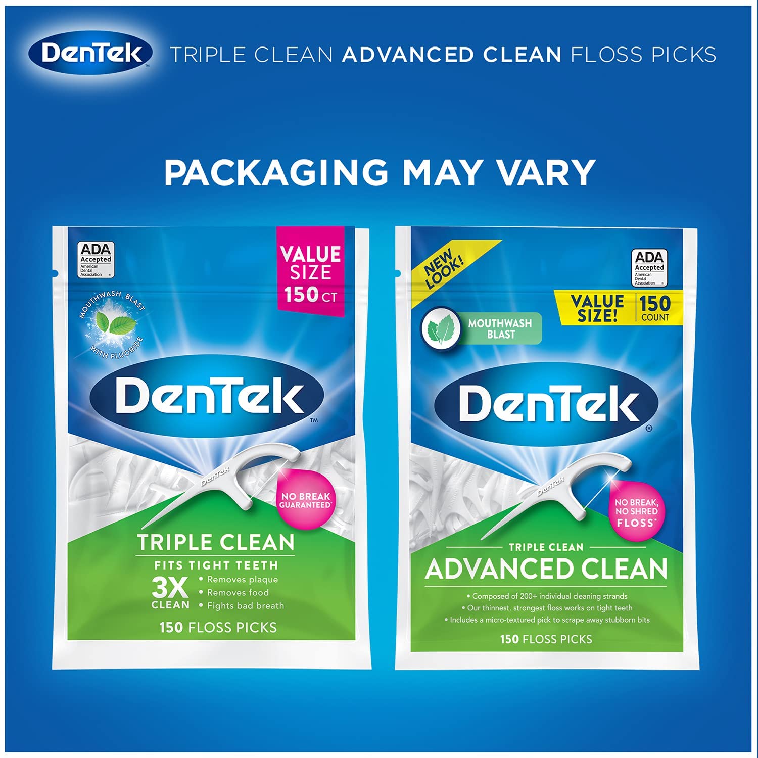 DenTek Triple Clean Advanced Clean Floss Picks, No Break & No Shred