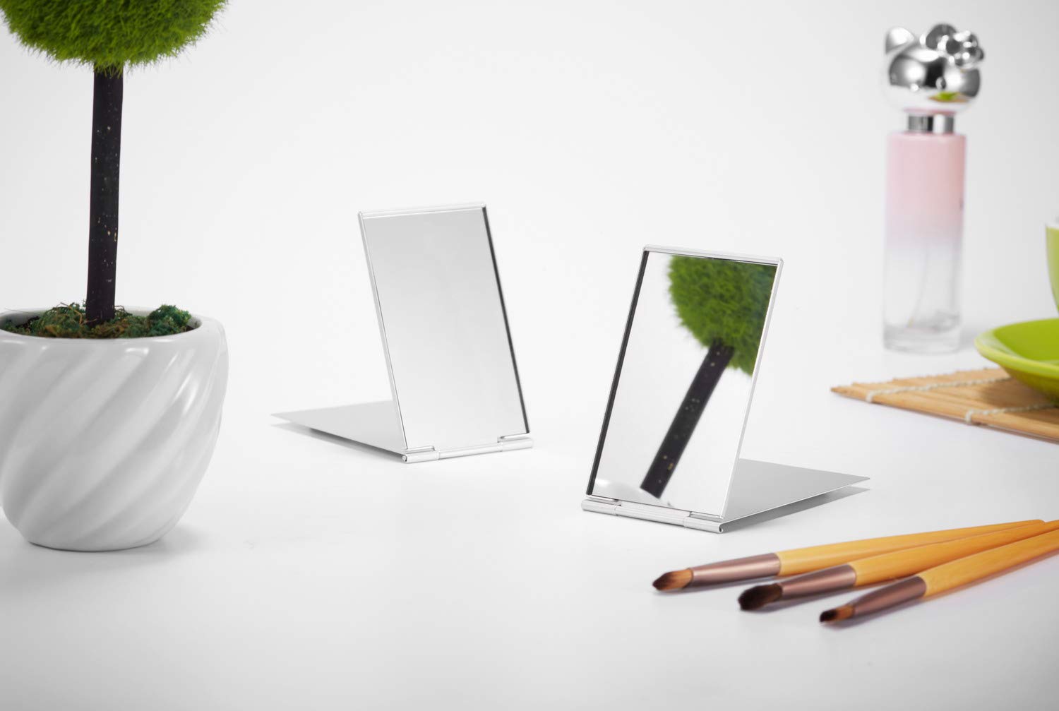 Portable Folding Mirror, Ultra-Slim Durable Makeup Mirror, Small Tabletop Mirror for Travel, Aluminu