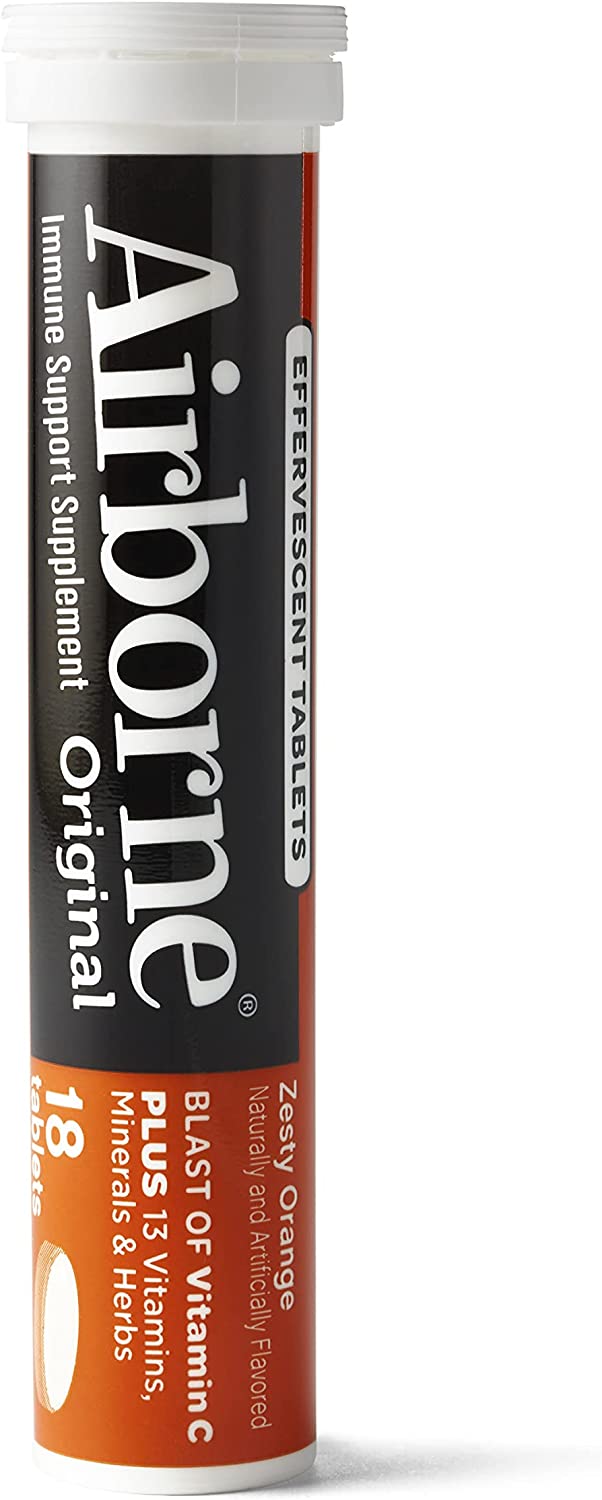 Airborne Vitamin C 1000mg (per serving) - Zesty Orange Effervescent Tablets (36 count in a box), Glu