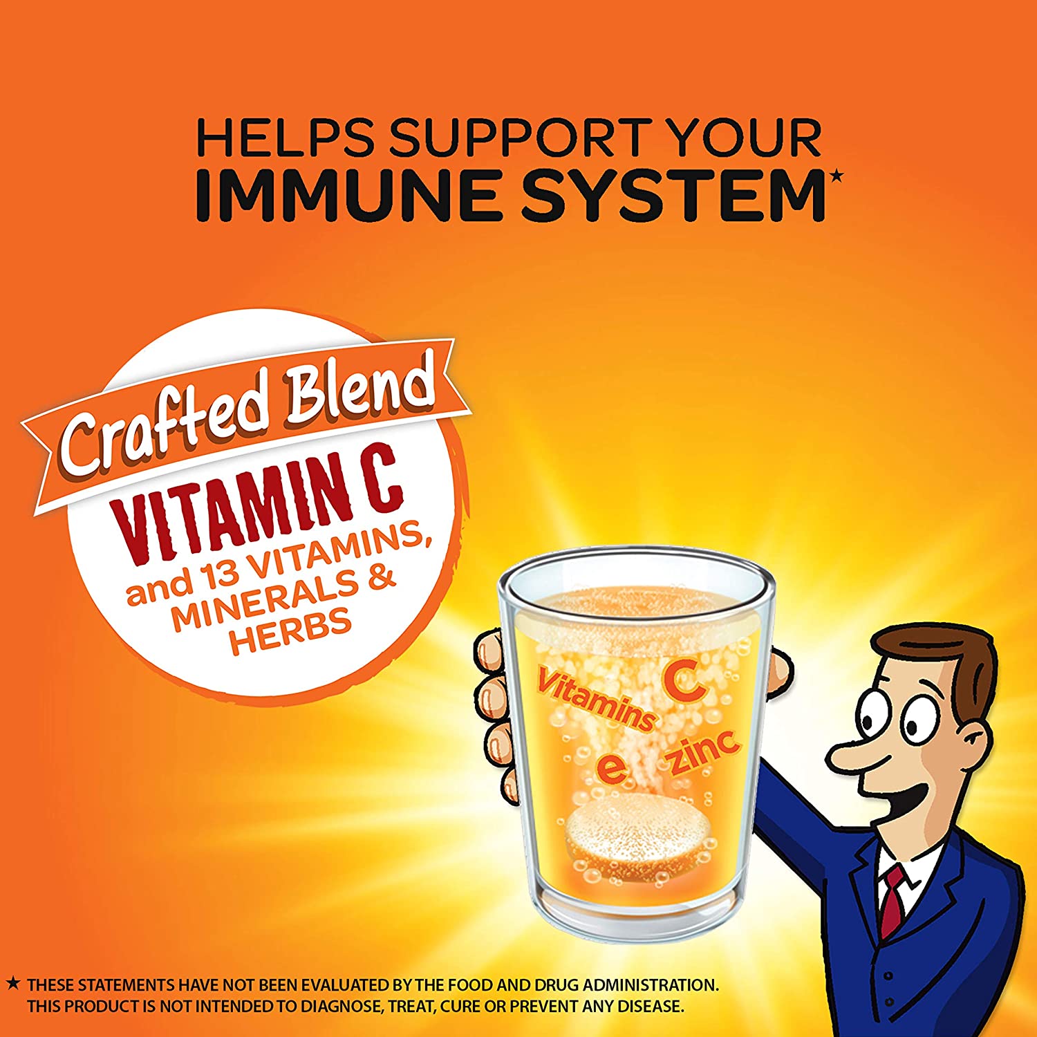 Airborne Vitamin C 1000mg (per serving) - Zesty Orange Effervescent Tablets (36 count in a box), Glu