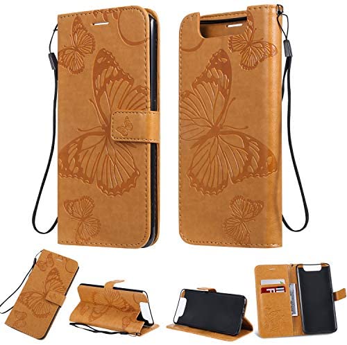 Amocase Wallet Leather Case with 2 in 1 Stylus for Samsung Galaxy A80,Premium Strap 3D Butterfly Mag