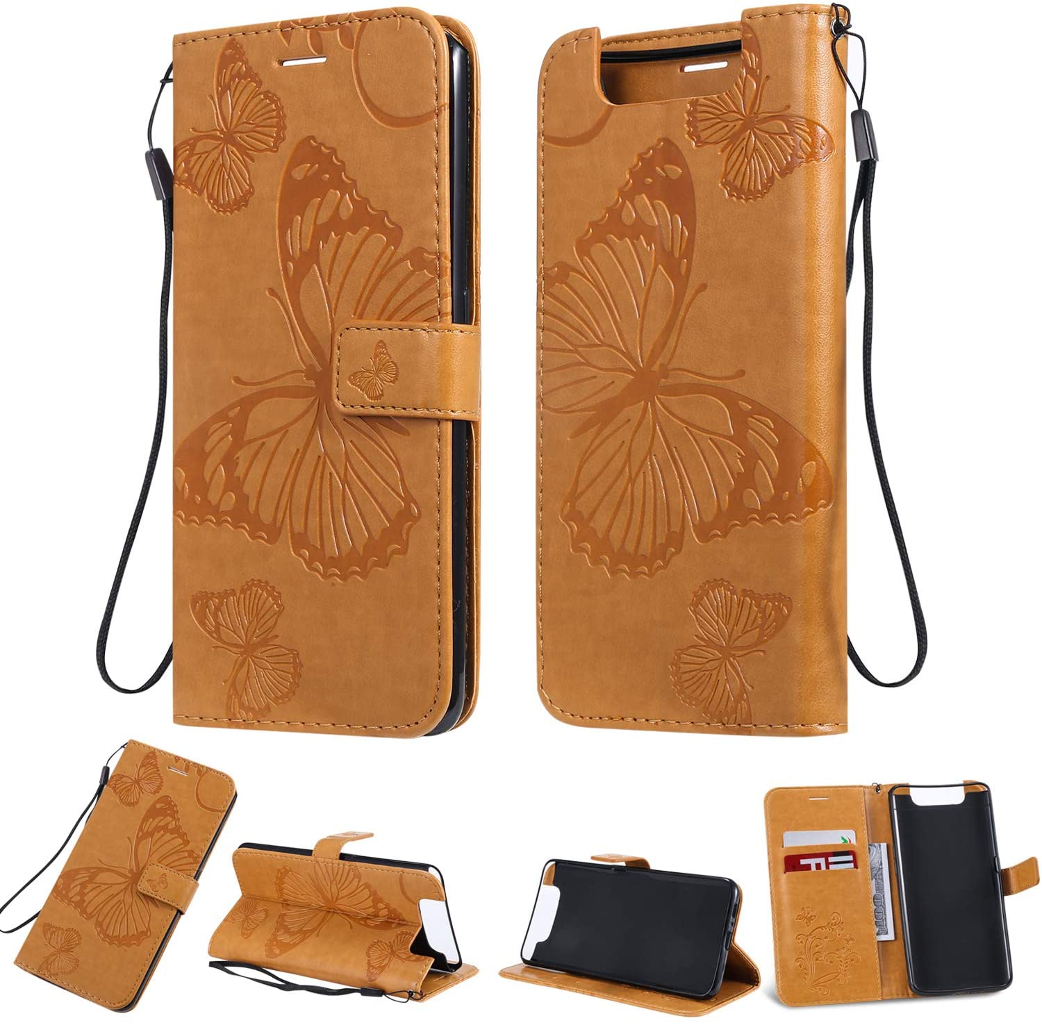 Amocase Wallet Leather Case with 2 in 1 Stylus for Samsung Galaxy A80,Premium Strap 3D Butterfly Mag