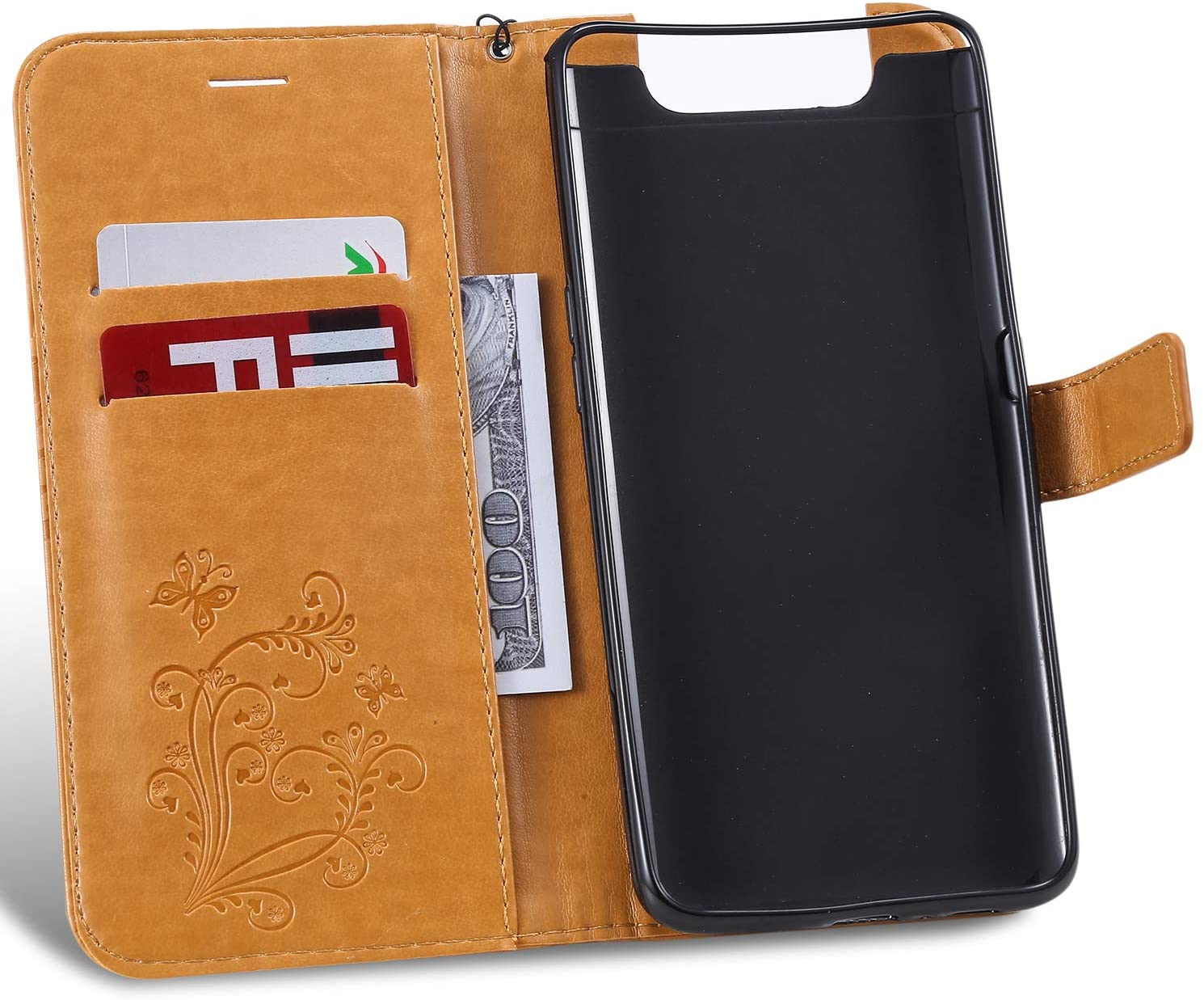 Amocase Wallet Leather Case with 2 in 1 Stylus for Samsung Galaxy A80,Premium Strap 3D Butterfly Mag