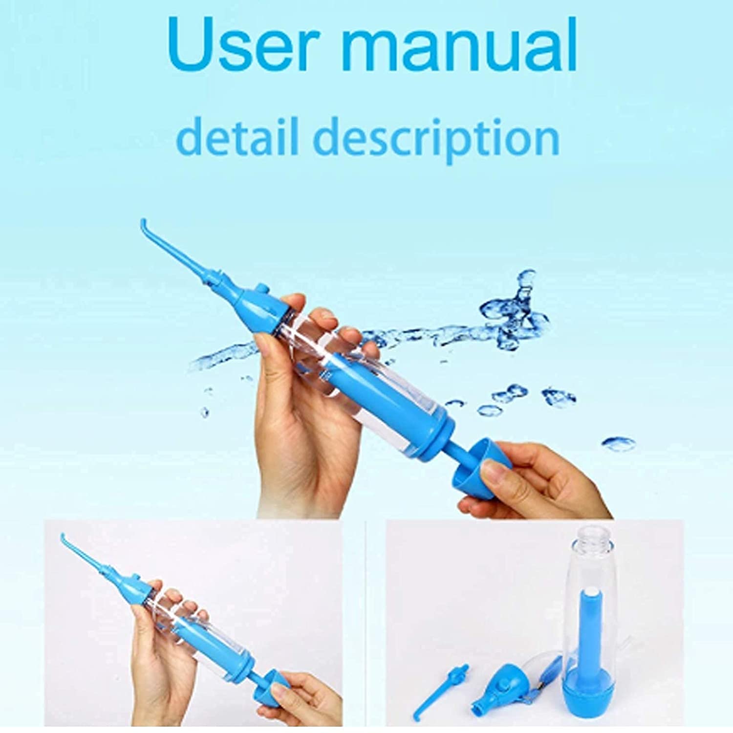 Water Flosser Non-Electric Portable Affordable, Oral Irrigator Cordless Manual Air Pressure Simple O