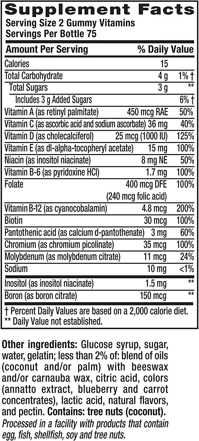 Vitafusion MultiVites Gummies Vitamins for Adults Berry, Peach and Orange - 150 ct, Pack of 2