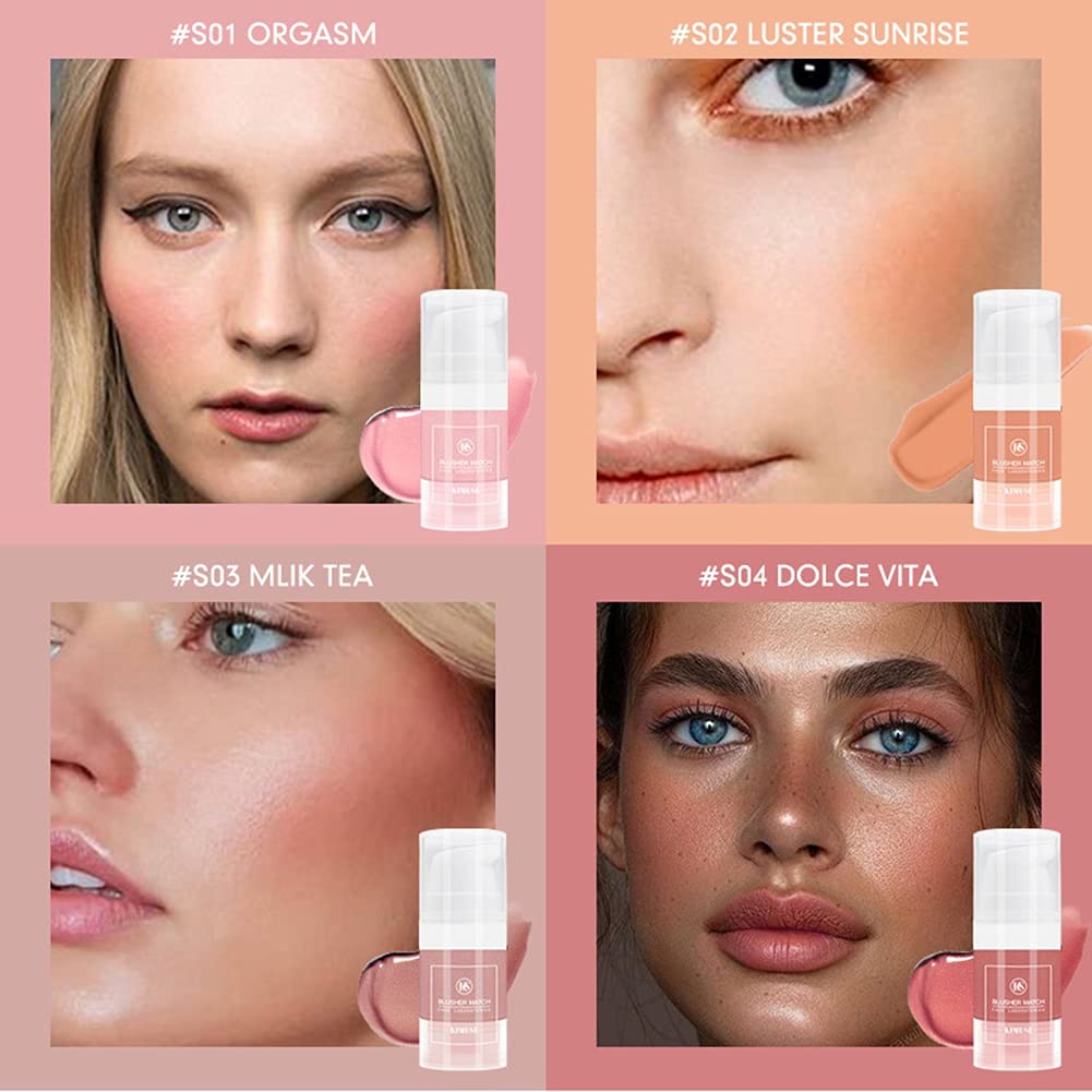Reddhoon 4 Colors Liquid Blusher for Cheeks, Waterproof Long Lasting Cheek Contour Blushes, Lightwei