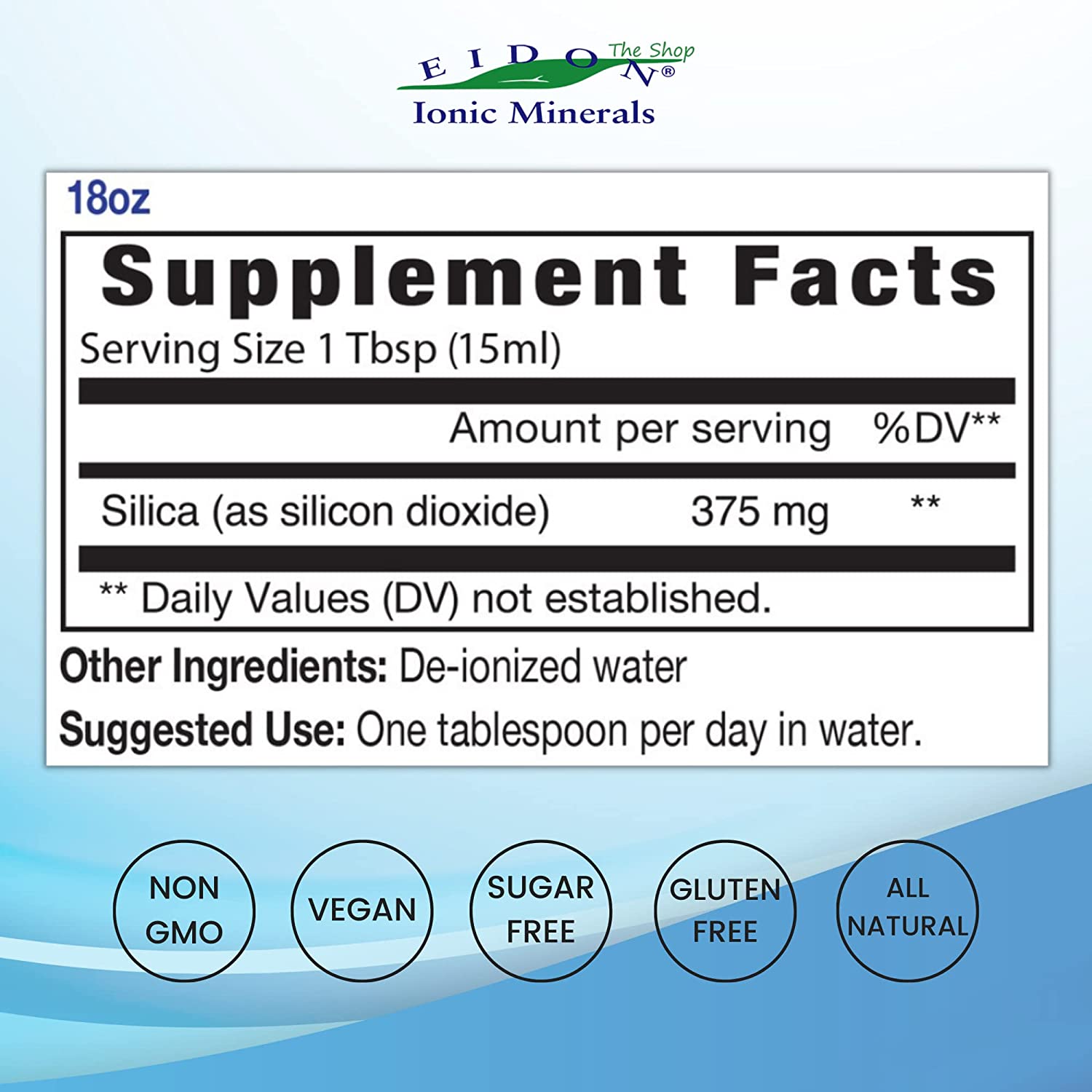 Eidon Liquid Silica Mineral Supplement - Silica for Hair & Collagen Production, Vegan, Gluten-Free, 