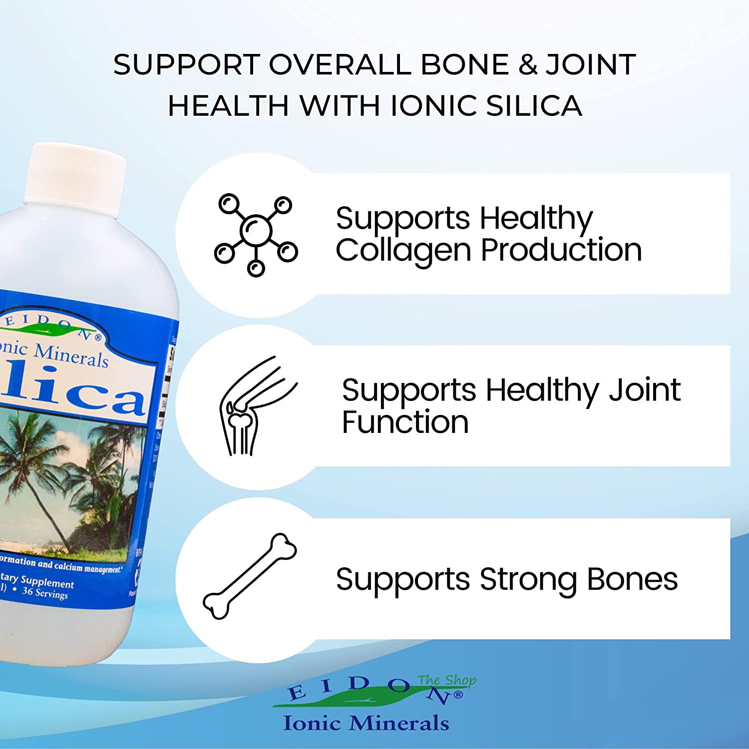 Eidon Liquid Silica Mineral Supplement - Silica for Hair & Collagen Production, Vegan, Gluten-Free, 