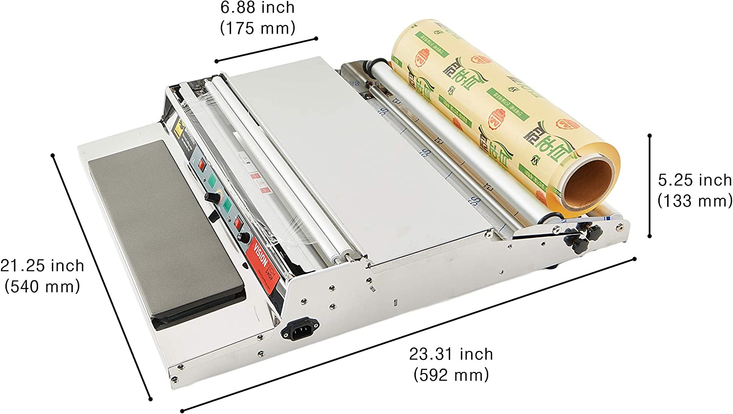 VisionTechShop VTH-500, 20 Inch / 500 mm Hand Wrapping Machine Film Wrapper for Food Packaging, Larg